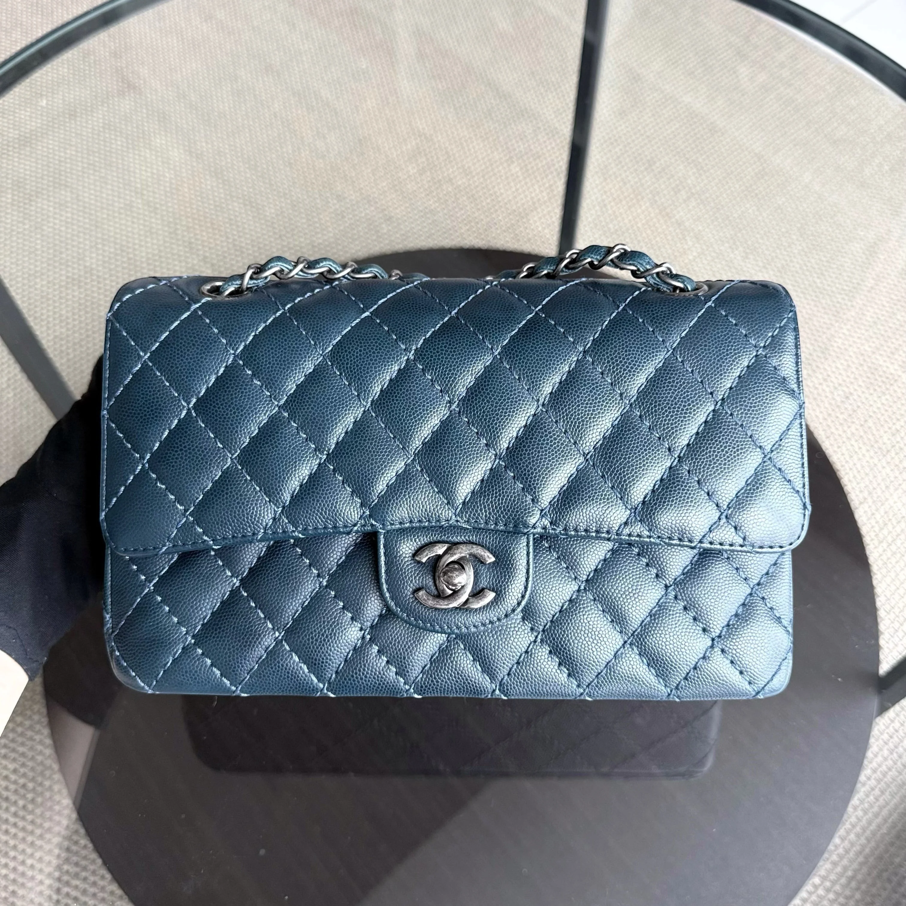 Chanel Classic Flap Medium - Caviar 25CM Quilted Dark Blue Silver Hardware Series 23
