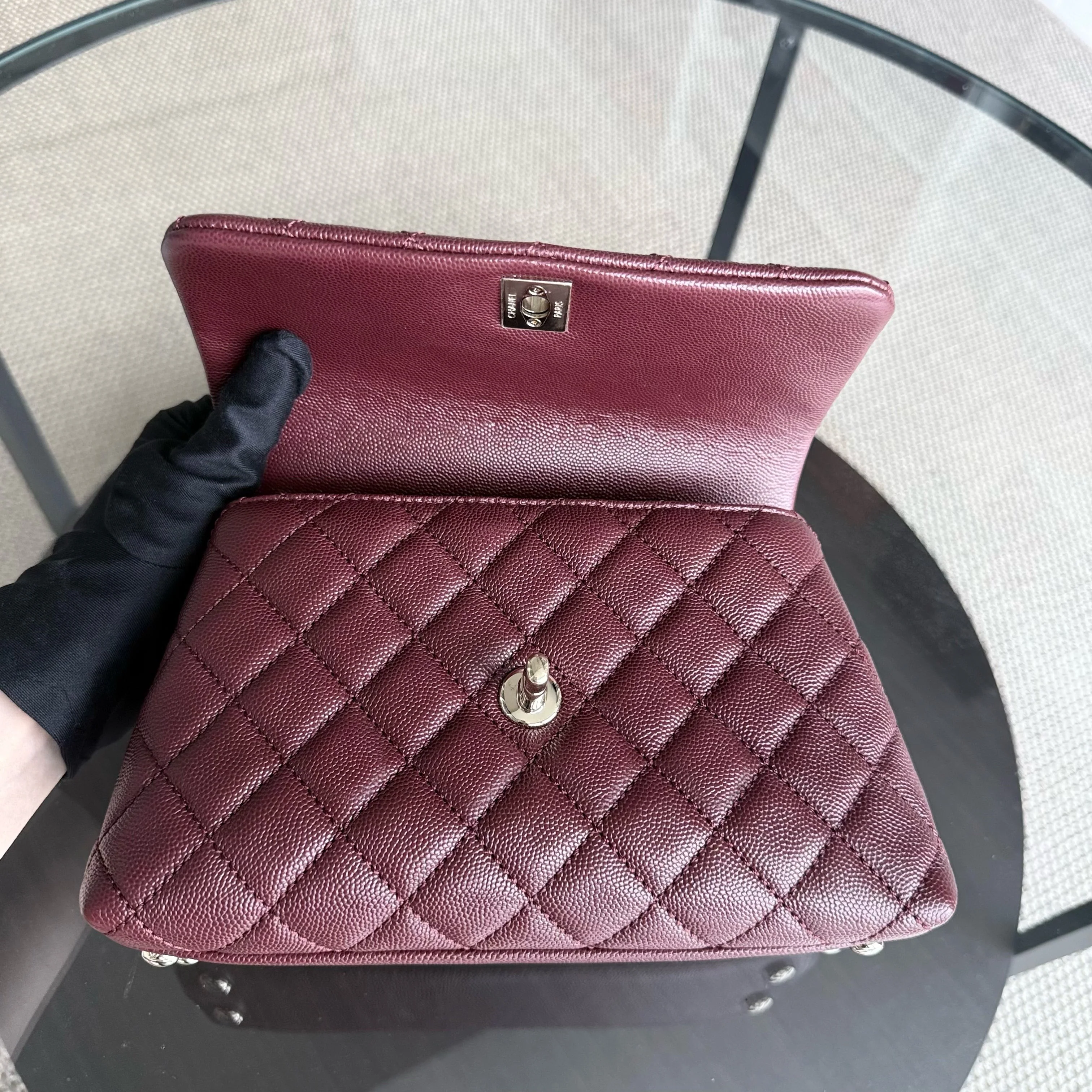 Chanel Coco Handle Small - Caviar Quilted Grained Calfskin Dark Red Burgundy Gold Hardware Series 30