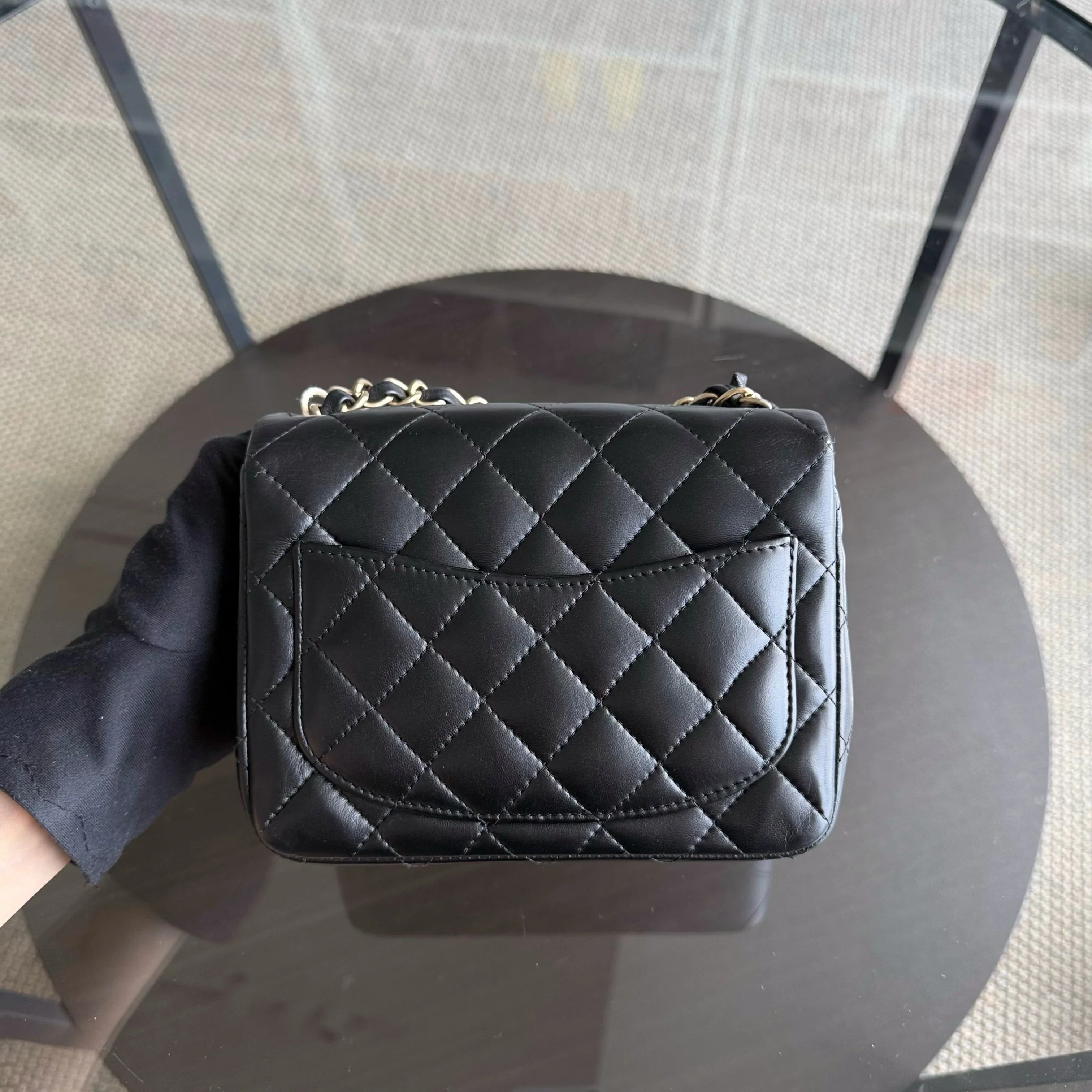Chanel Classic Flap Mini Square - 17CM Quilted Lambskin Black Gold Hardware Series 18