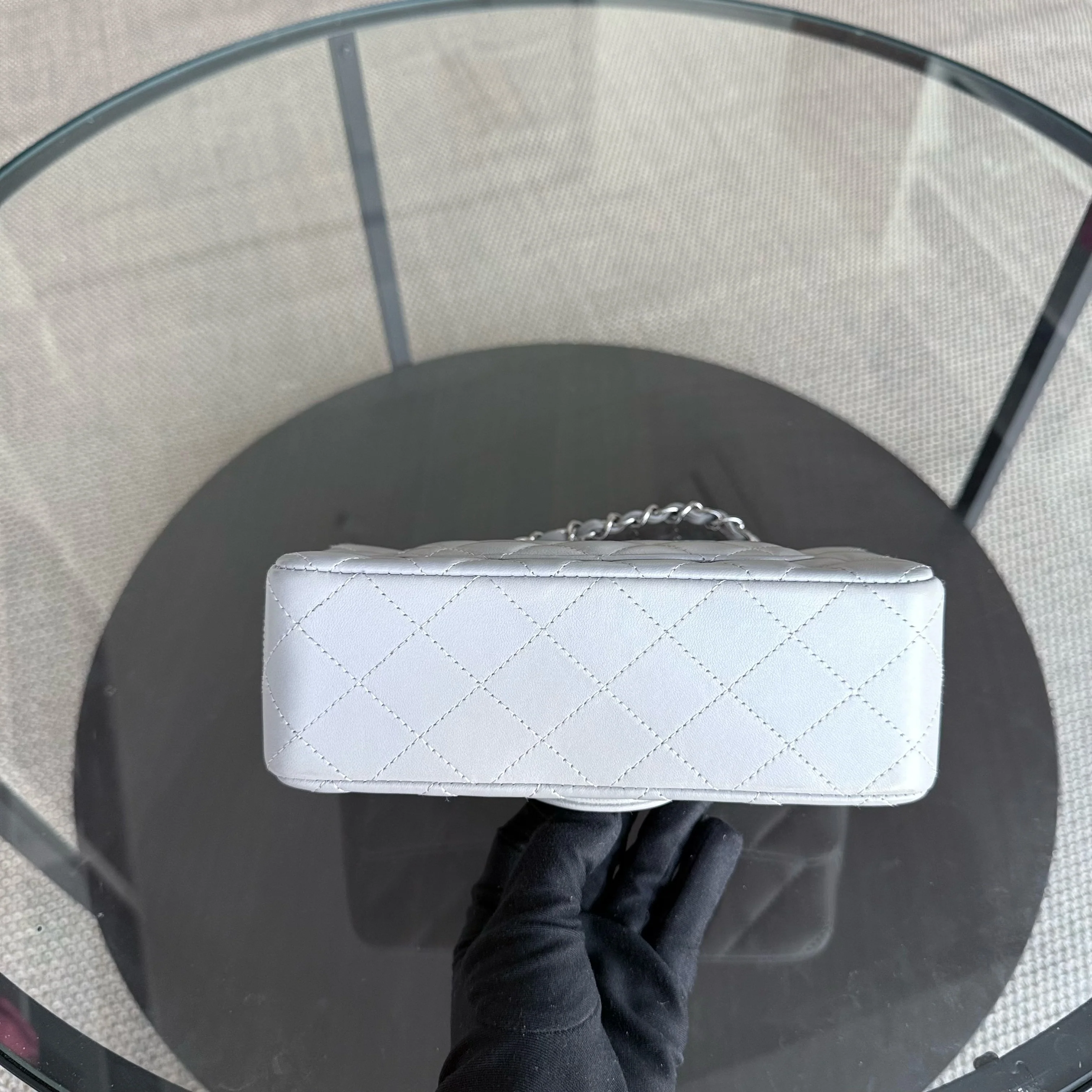 Chanel Lambskin Mini Rectangle Classic Flap - 20CM Quilted Gray Silver Hardware Microchip