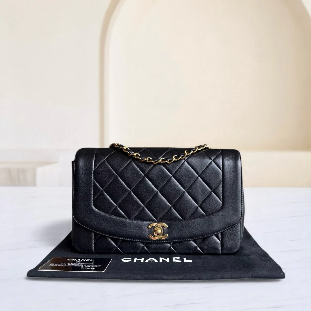 Chanel Diana Medium Vintage - Quilted Lambskin Black Gold Hardware Series 2