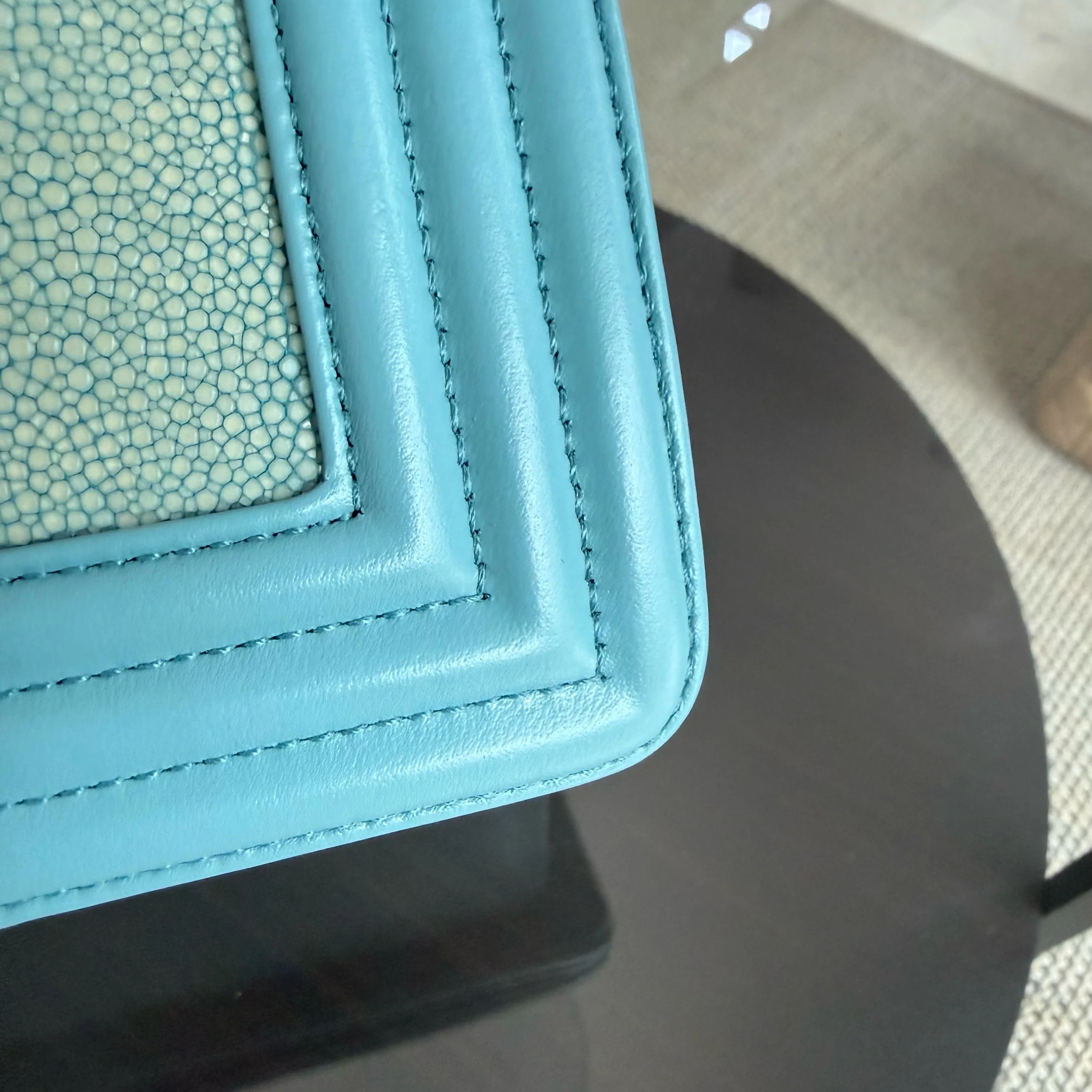 Chanel Boy Small - 20CM Stingray Tiffany Blue Silver Hardware Series 22