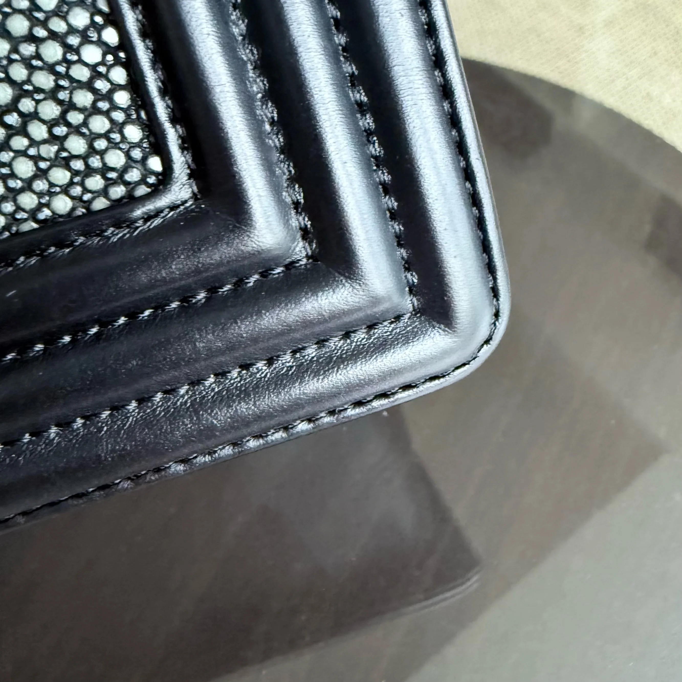 Chanel Boy Small - Small Galuchat Stingray Black Ruthenium Silver Hardware Series 18