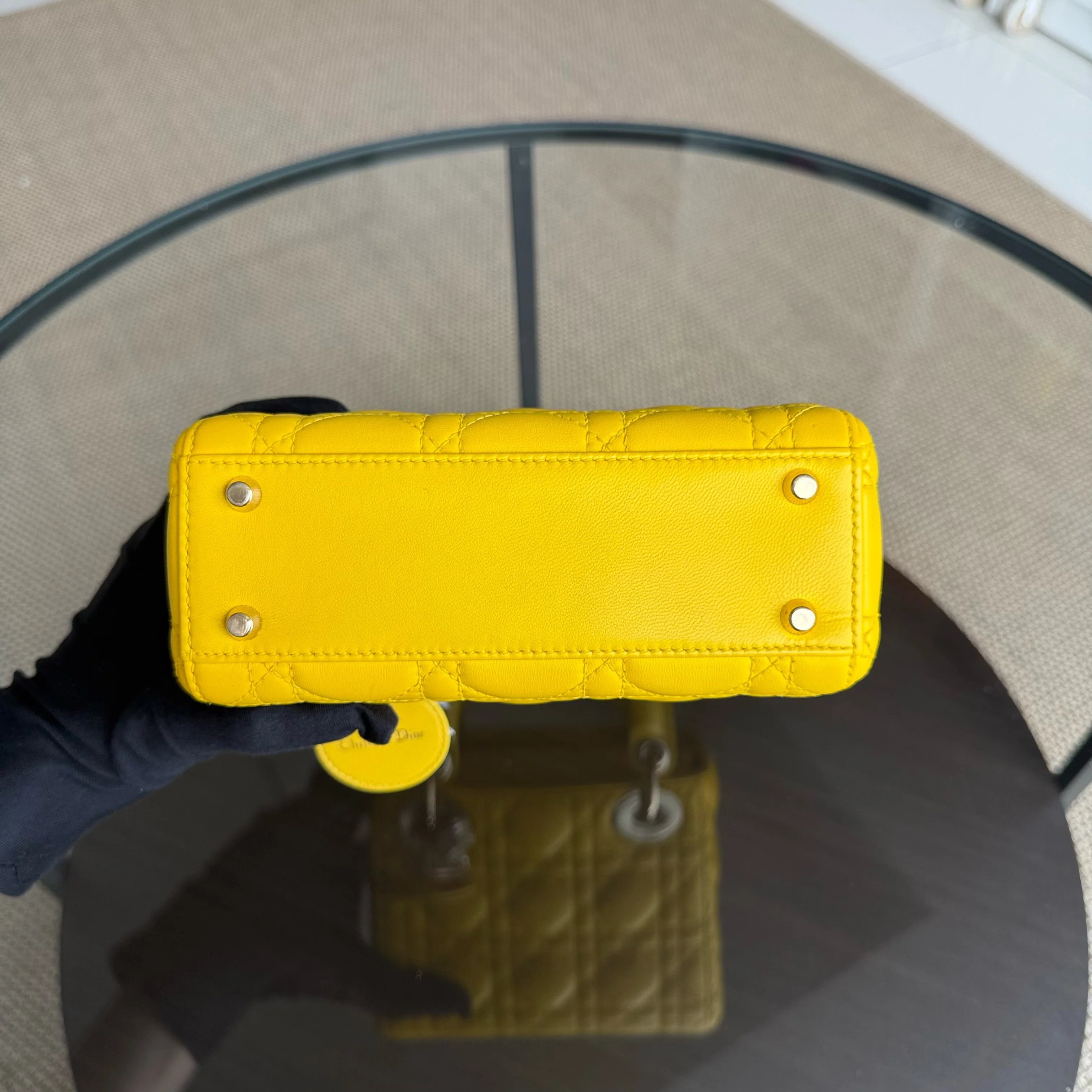 Dior Lady Mini - Cannage Lambskin Yellow Gold Hardware Adjustable Strap