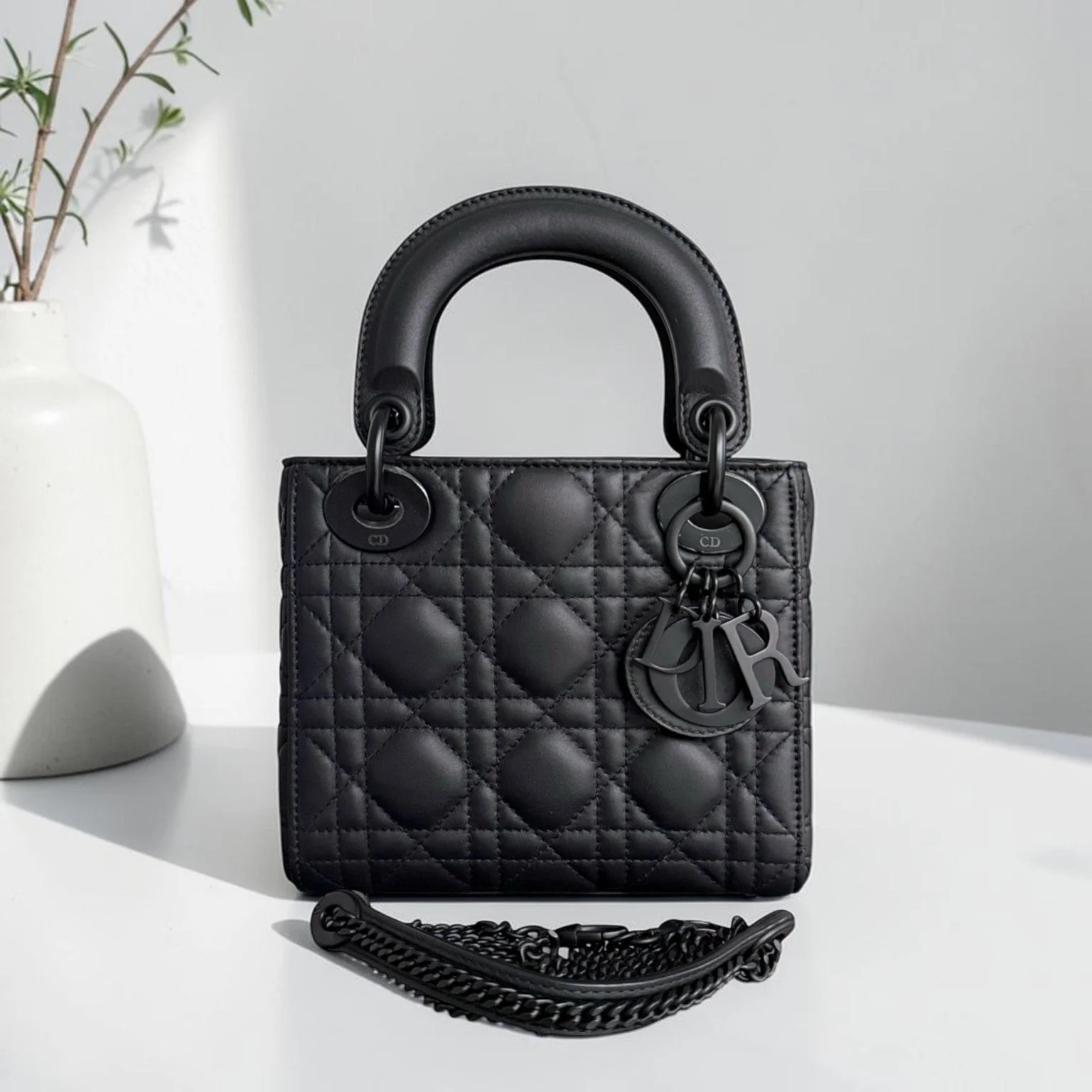 Dior Lady Mini - Cannage Calfskin So Black Black Hardware Chain Strap