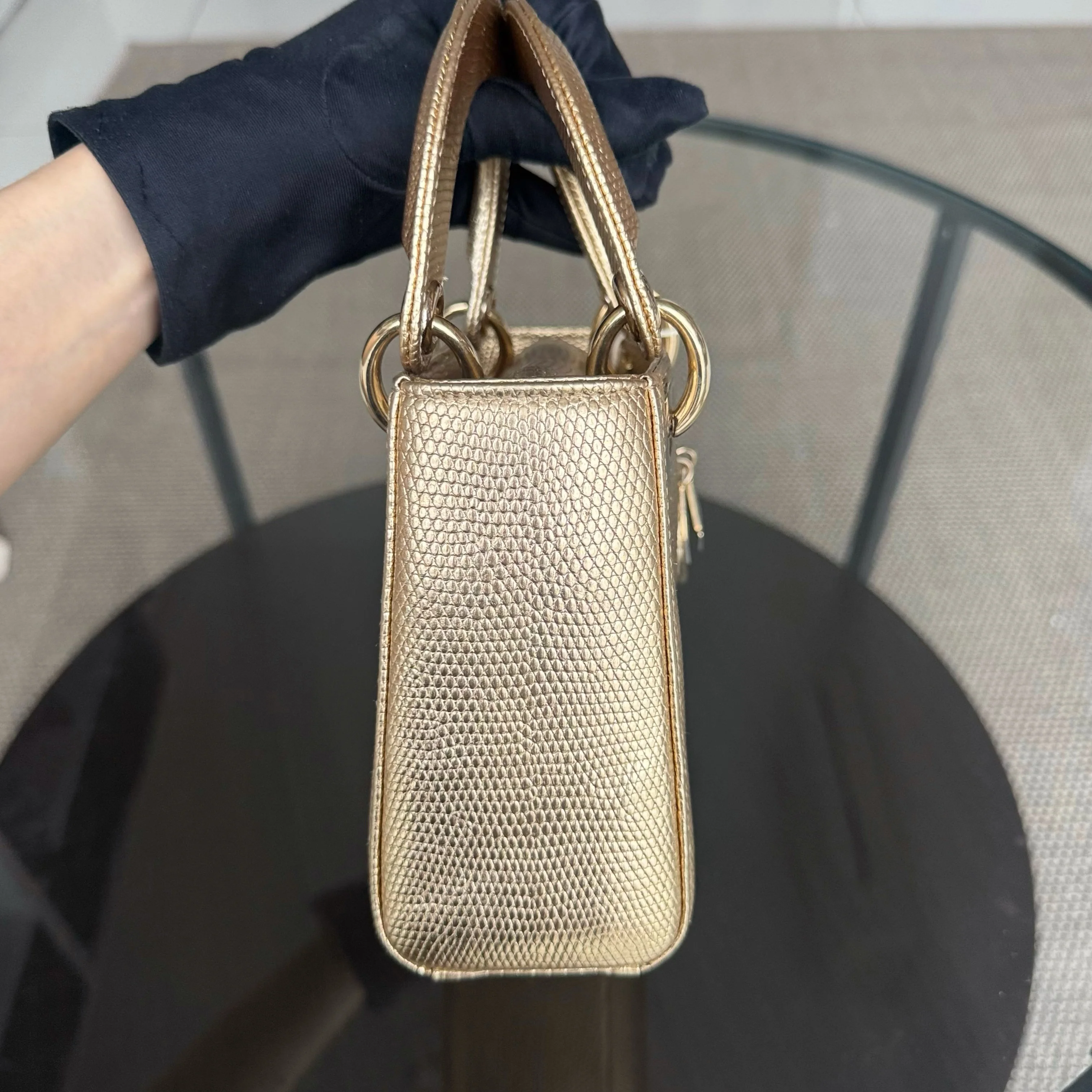 Dior Lady Mini - Exotic Lizard Gold Gold Hardware