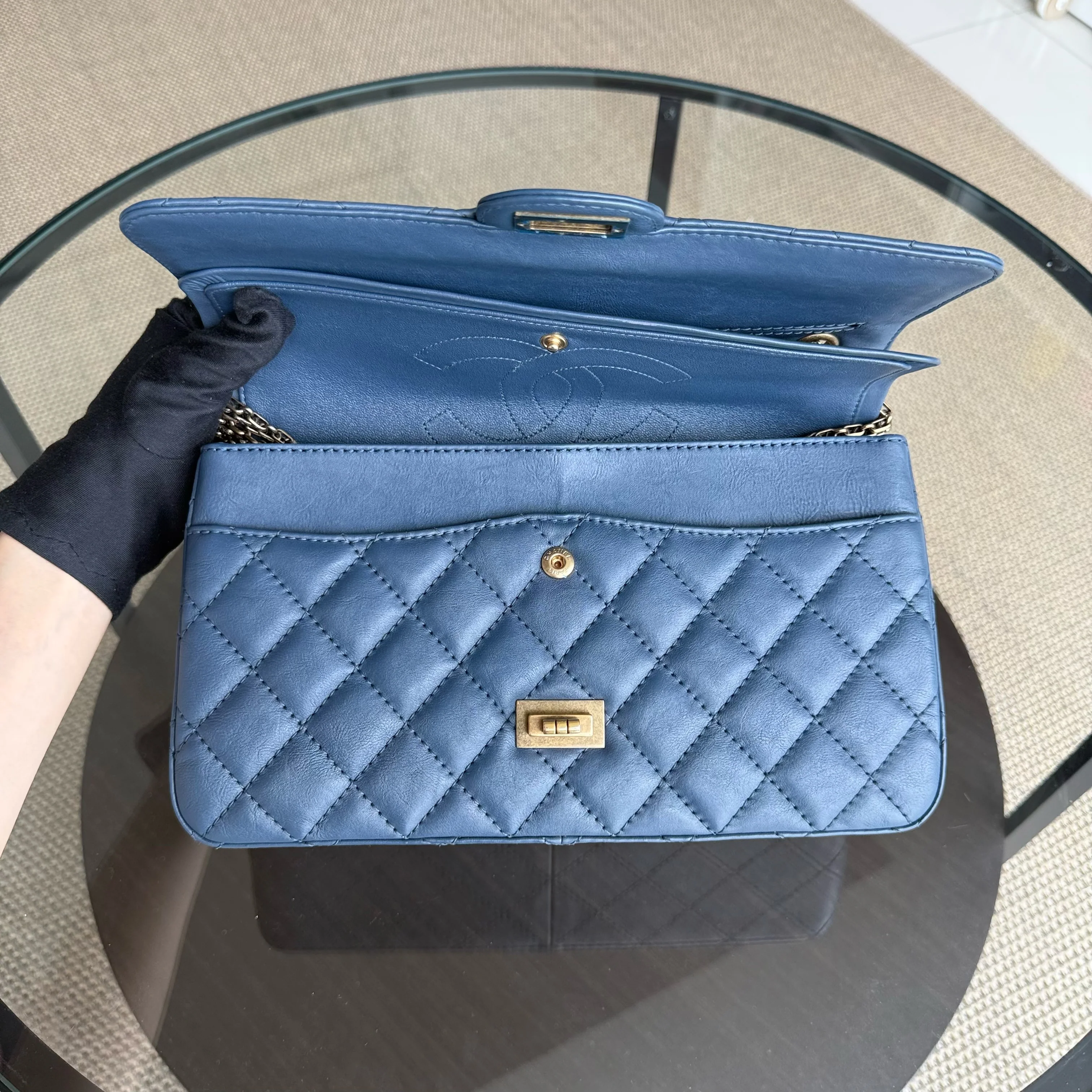 Chanel 2.55 Reissue 226 - Quilted Grained Calfskin Blue Gold Hardware Series 23
