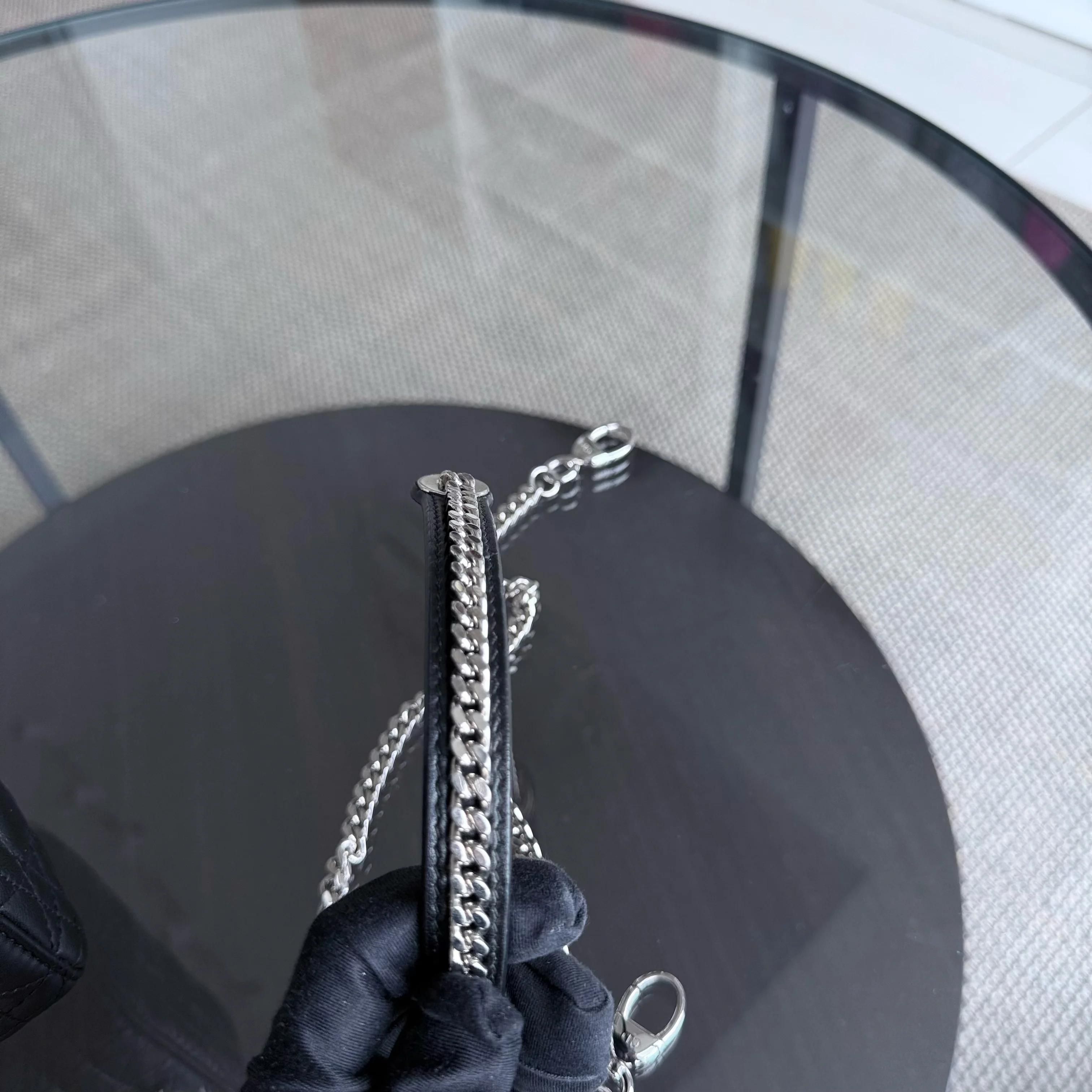 Dior Lady Mini - Cannage Lambskin Black Silver Hardware Chain Strap