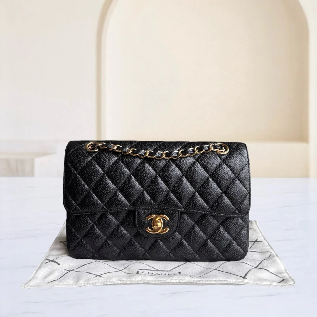 Chanel Classic Flap Small - Caviar 23CM Quilted Grained Calfskin Black Gold Hardware Series 24