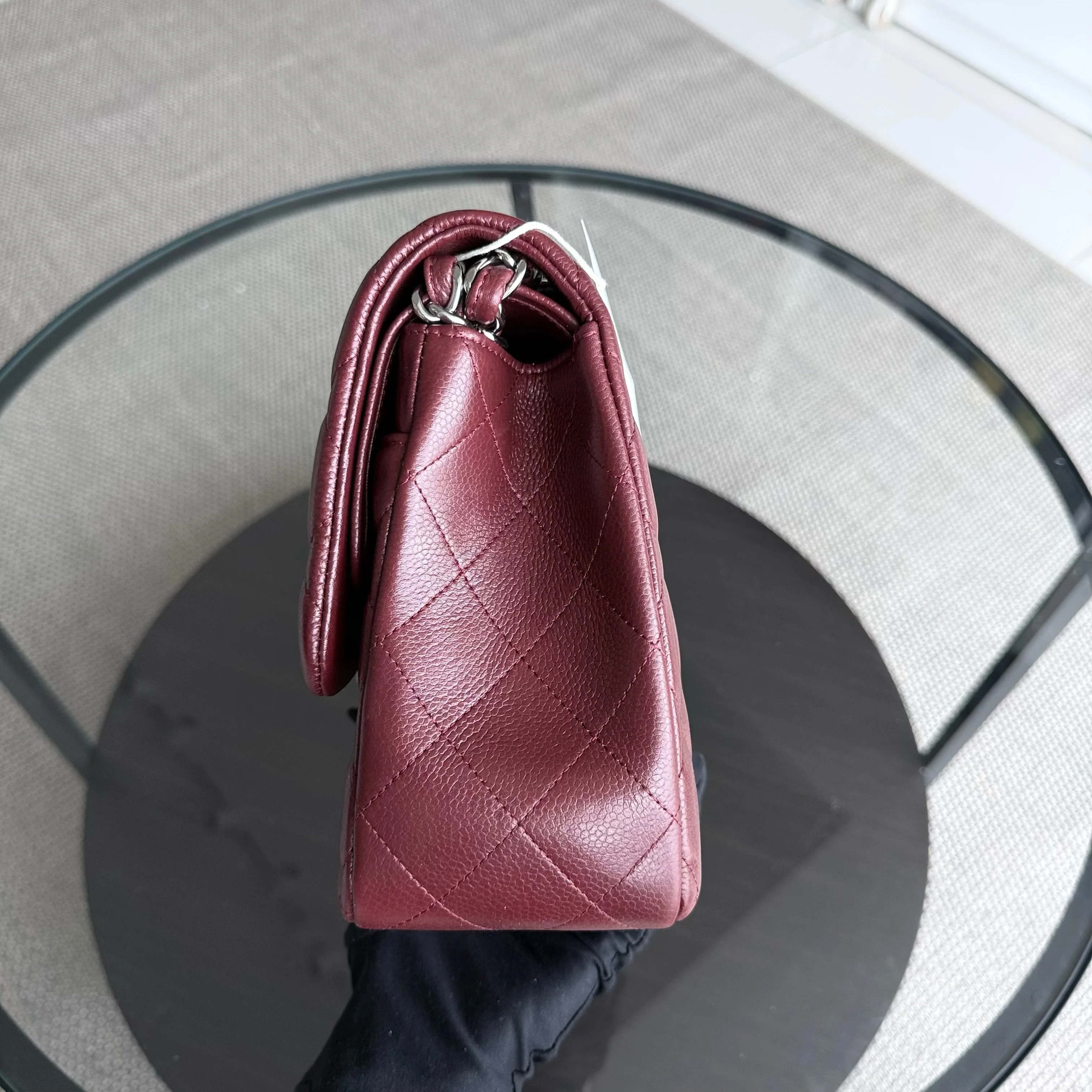 Chanel Classic Flap Jumbo - Caviar 30CM Double Flap Quilted Burgundy Silver Hardware