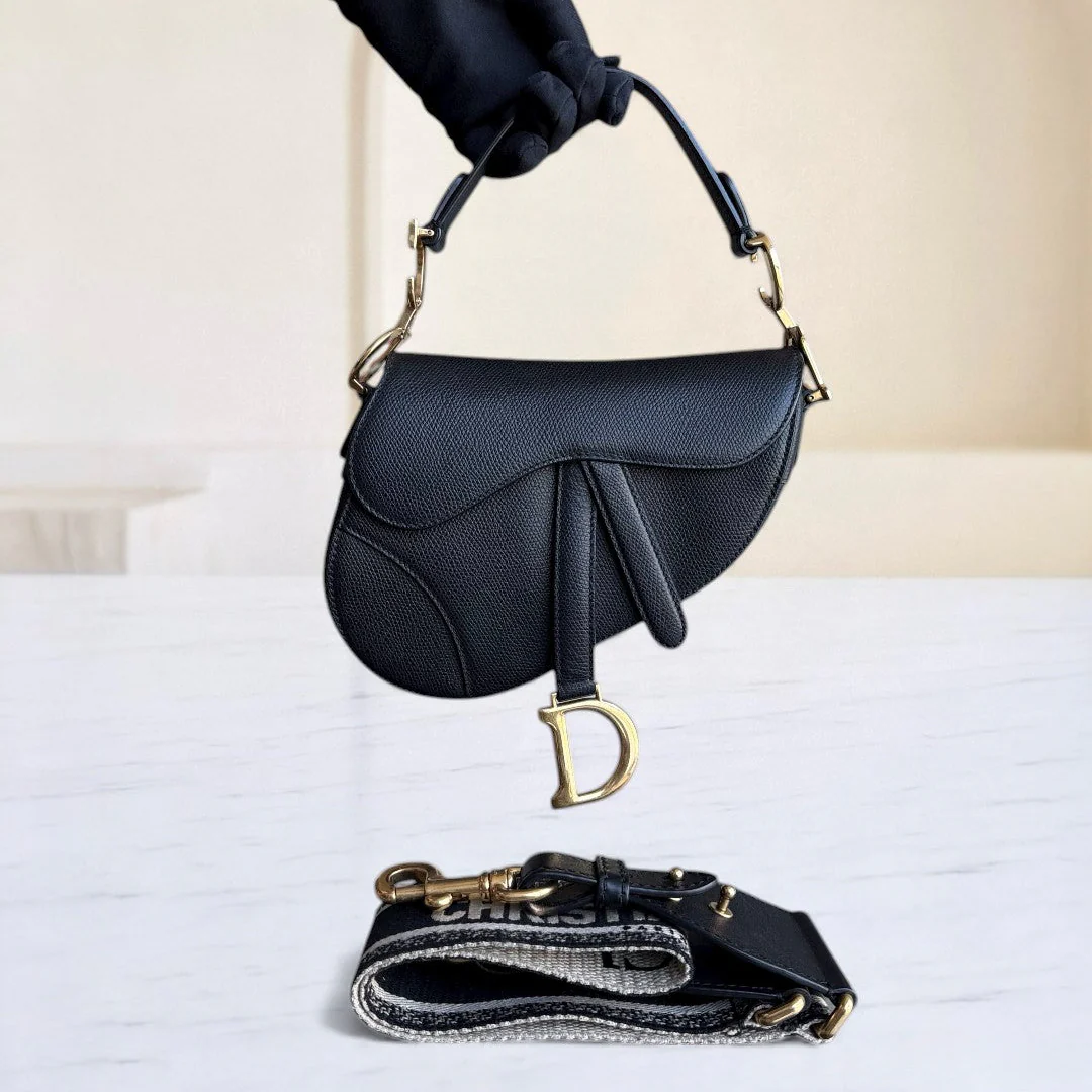 *With Strap, Caviar* Dior Saddle Small 21CM Caviar Black GHW