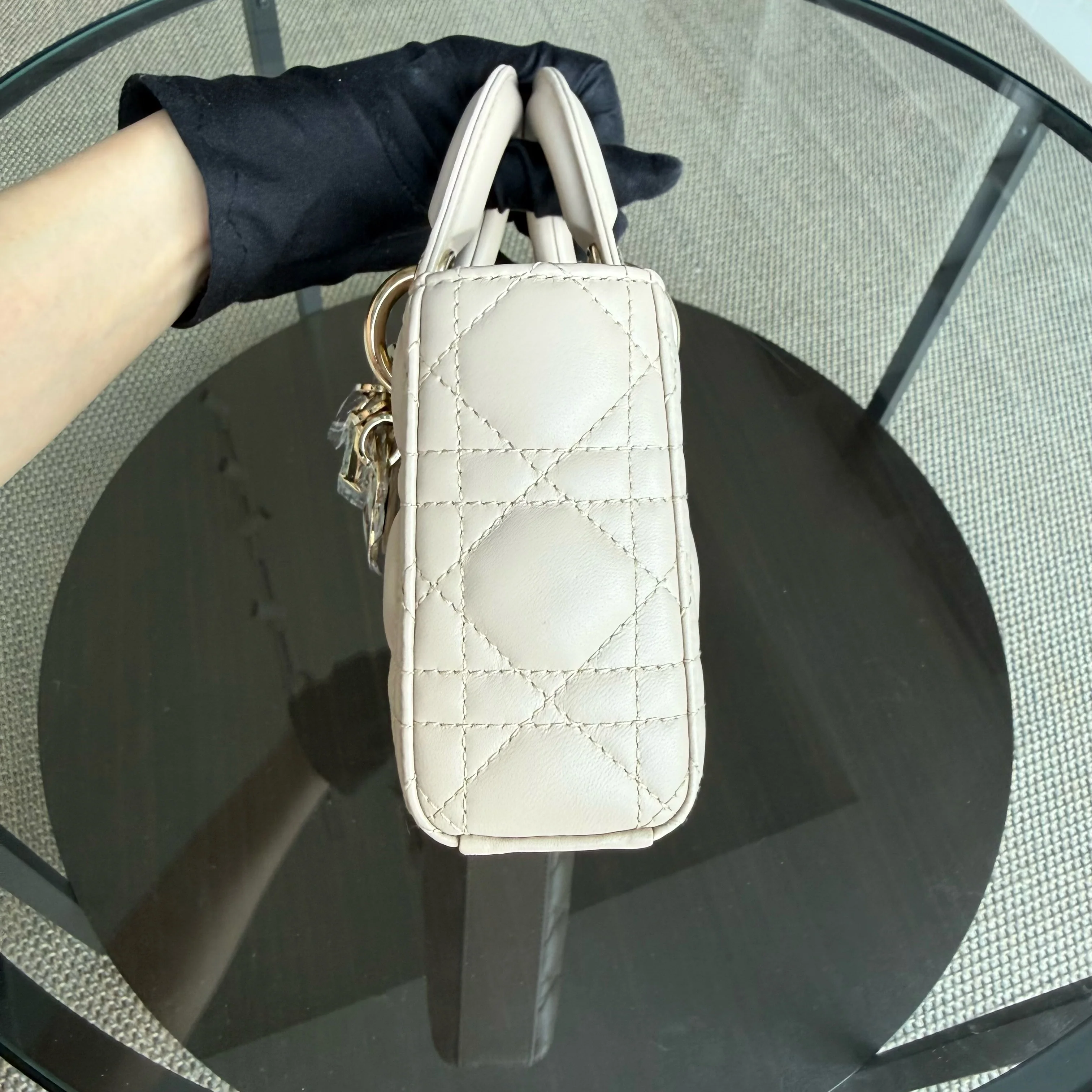 Dior Lady D-Joy Small - Cannage Lambskin Beige Gold Hardware Single Strap