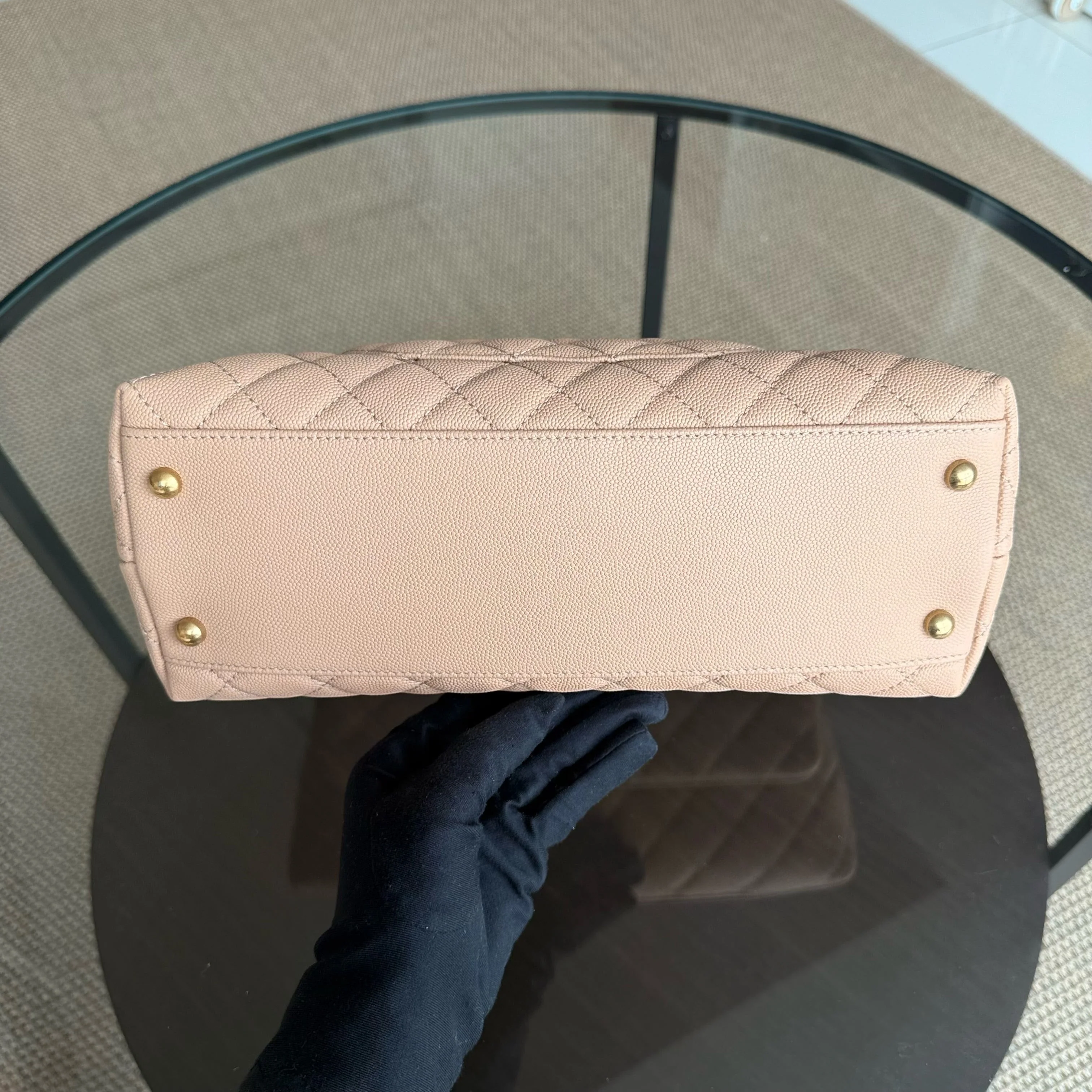 Chanel Coco Handle Medium - Caviar Quilted Beige Gold Hardware