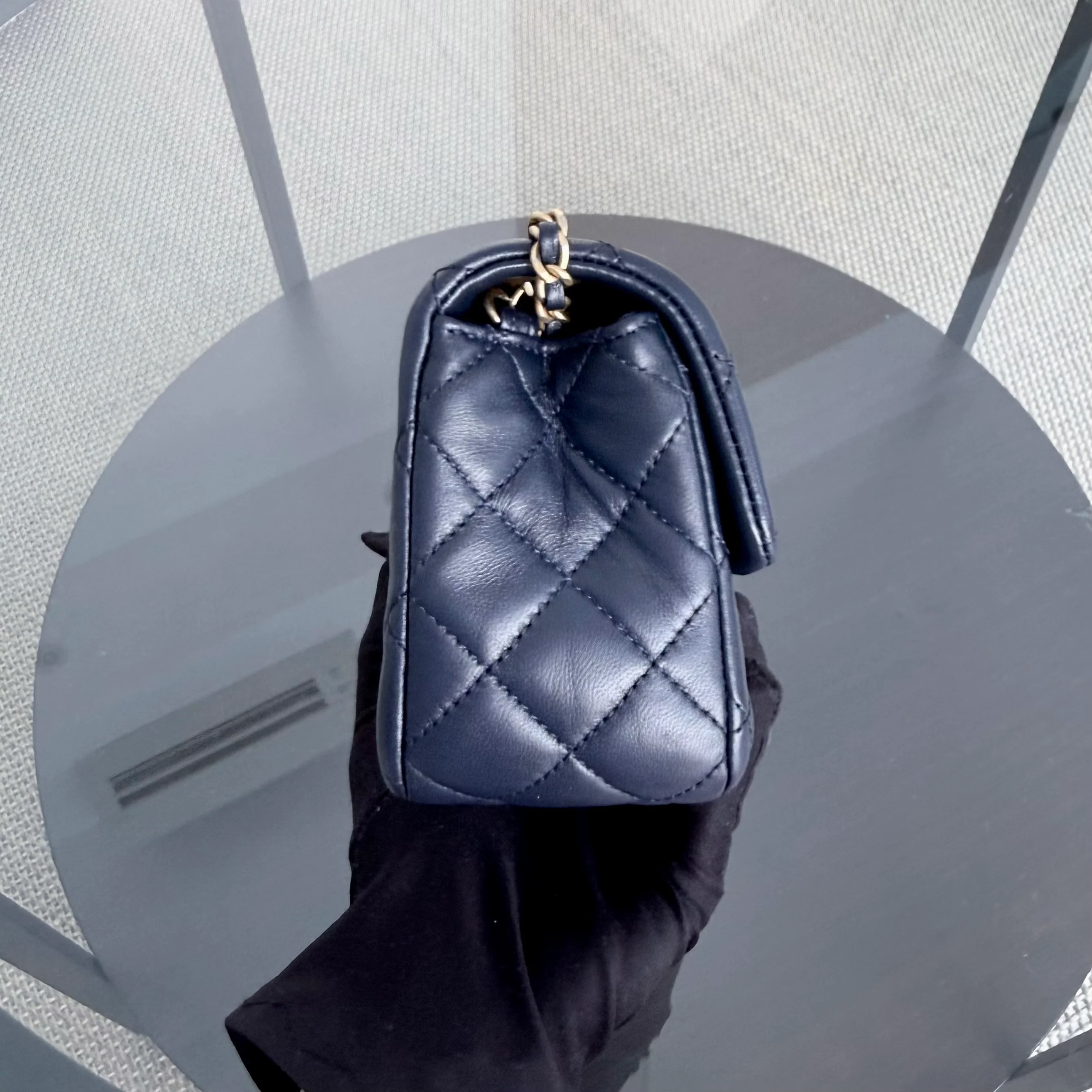 Chanel Classic Flap Mini - 20CM Rectangle Pearl Crush Quilted Lambskin Dark Blue Gold Hardware Series 30