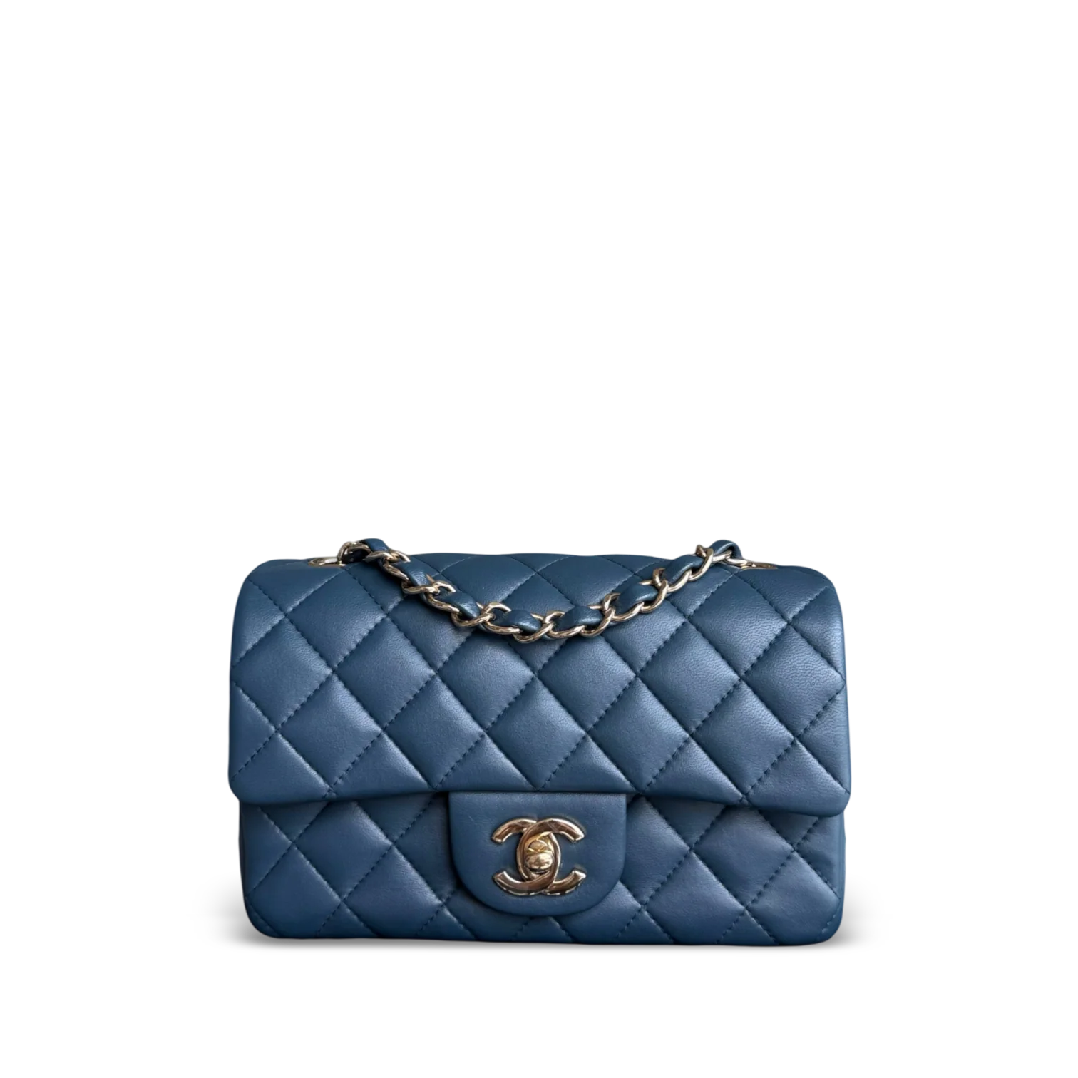 Chanel Lambskin Mini Rectangle Classic Flap - 20CM Quilted Blue Golden Hardware Series 23