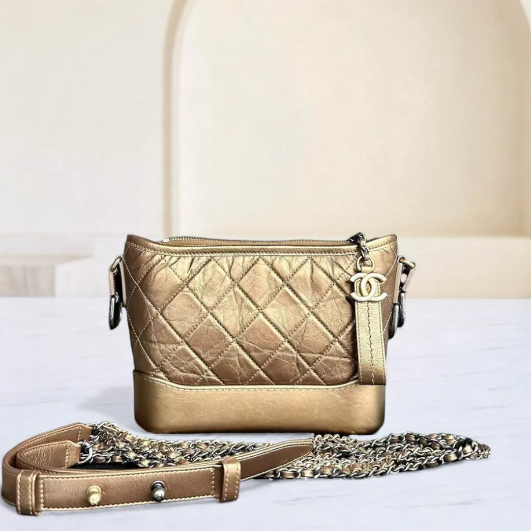 Chanel Gabrielle Small - Quilted Calfskin Bronze Gold Two-Tone Hardware Series 23