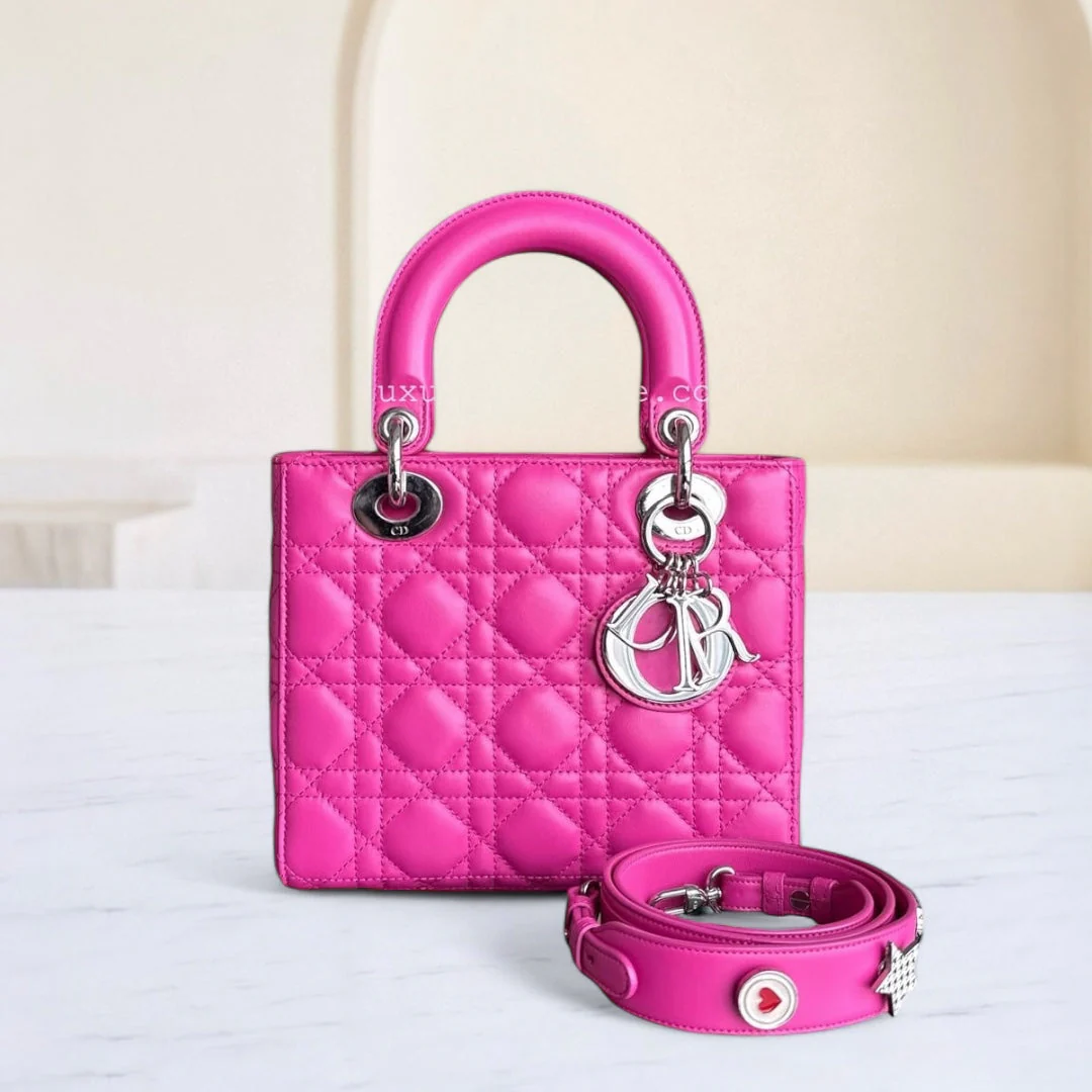 Dior Lady Small - Cannage Lambskin Barbie Pink Silver Hardware