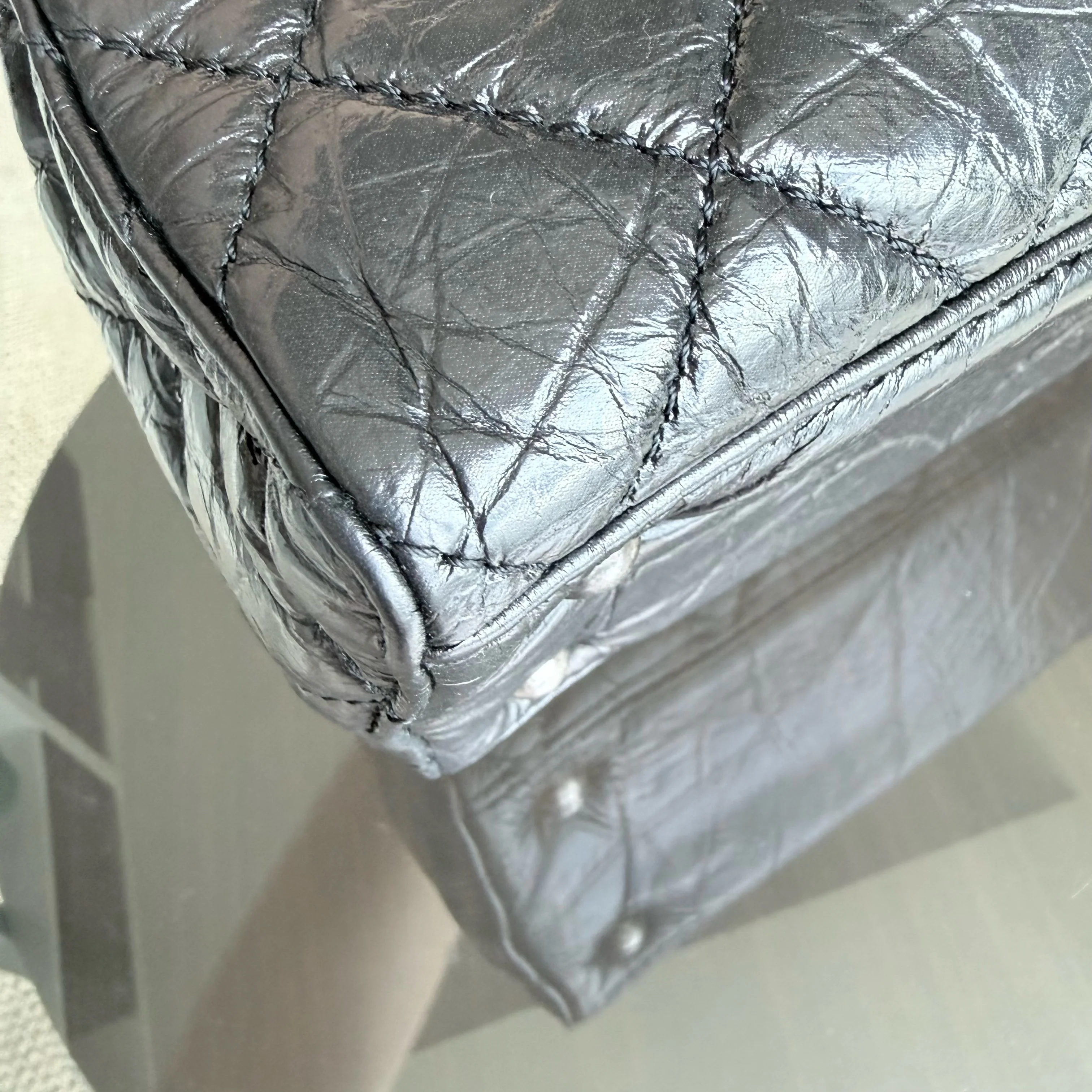 Chanel 2.55 Small Shopping Tote - Quilted Black Glazed Calfskin Silver Hardware Series 20