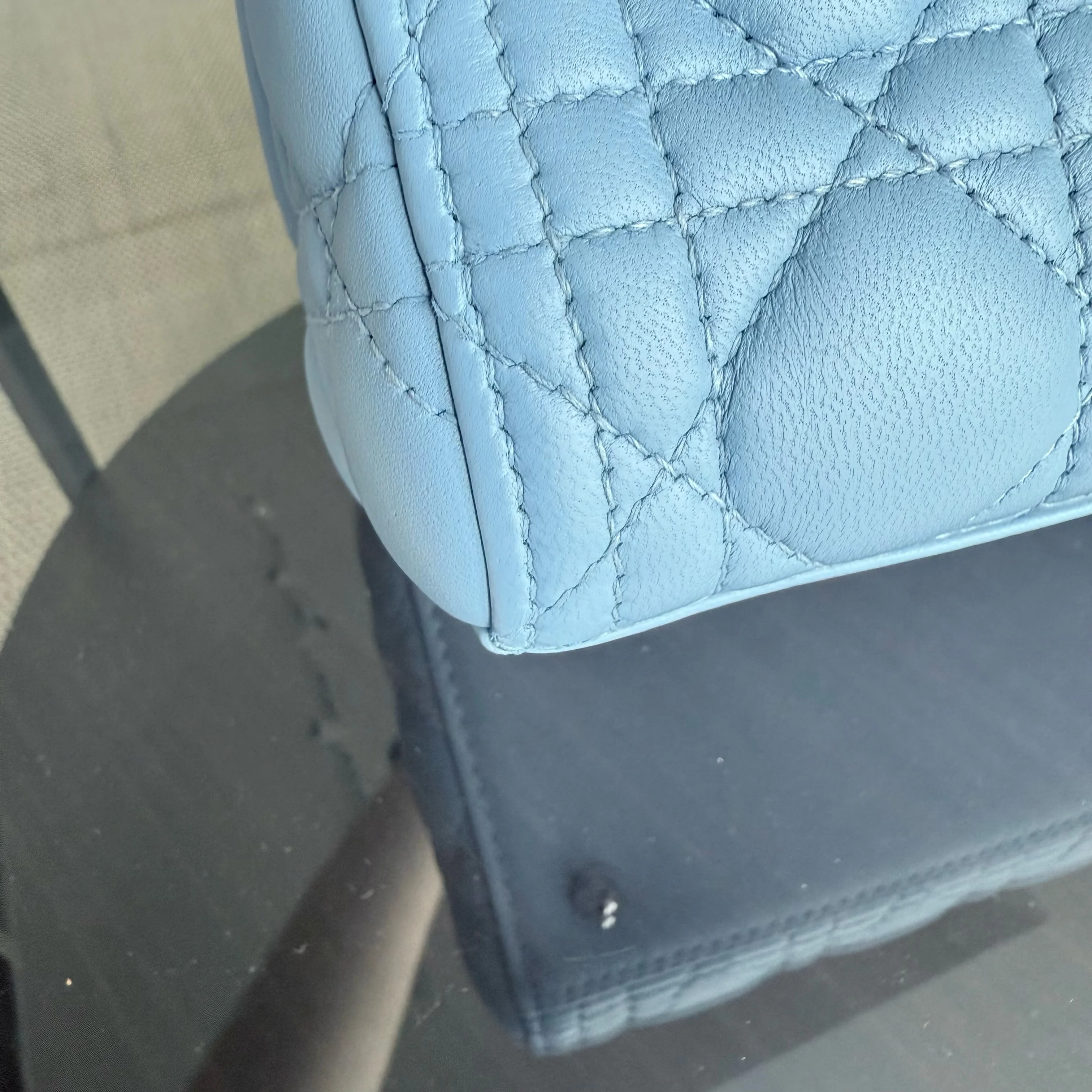 Dior Lady Medium Cannage Lambskin Light Baby Blue Silver Hardware