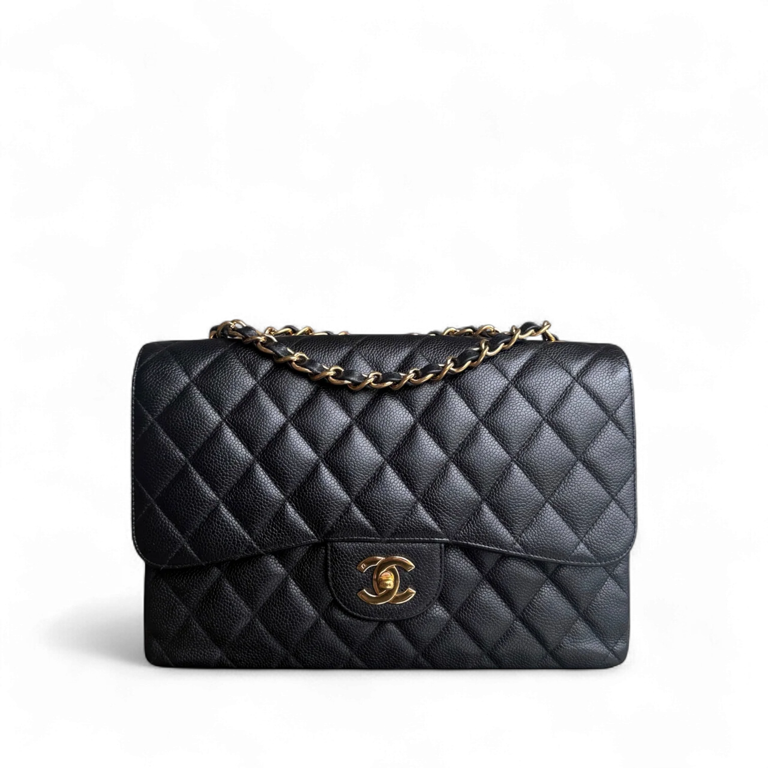 Chanel Classic Flap Jumbo - Caviar 30CM Single Flap Quilted Black 24K Gold Hardware Series 12