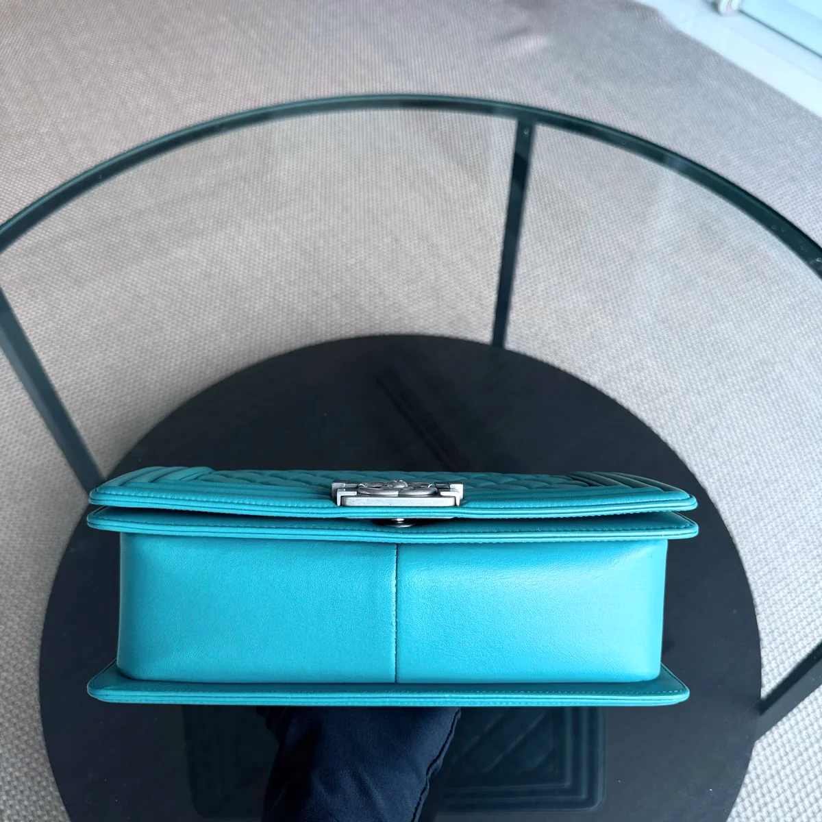 Chanel Boy Medium - 25CM Quilted Lambskin Blue Silver Hardware Series 19