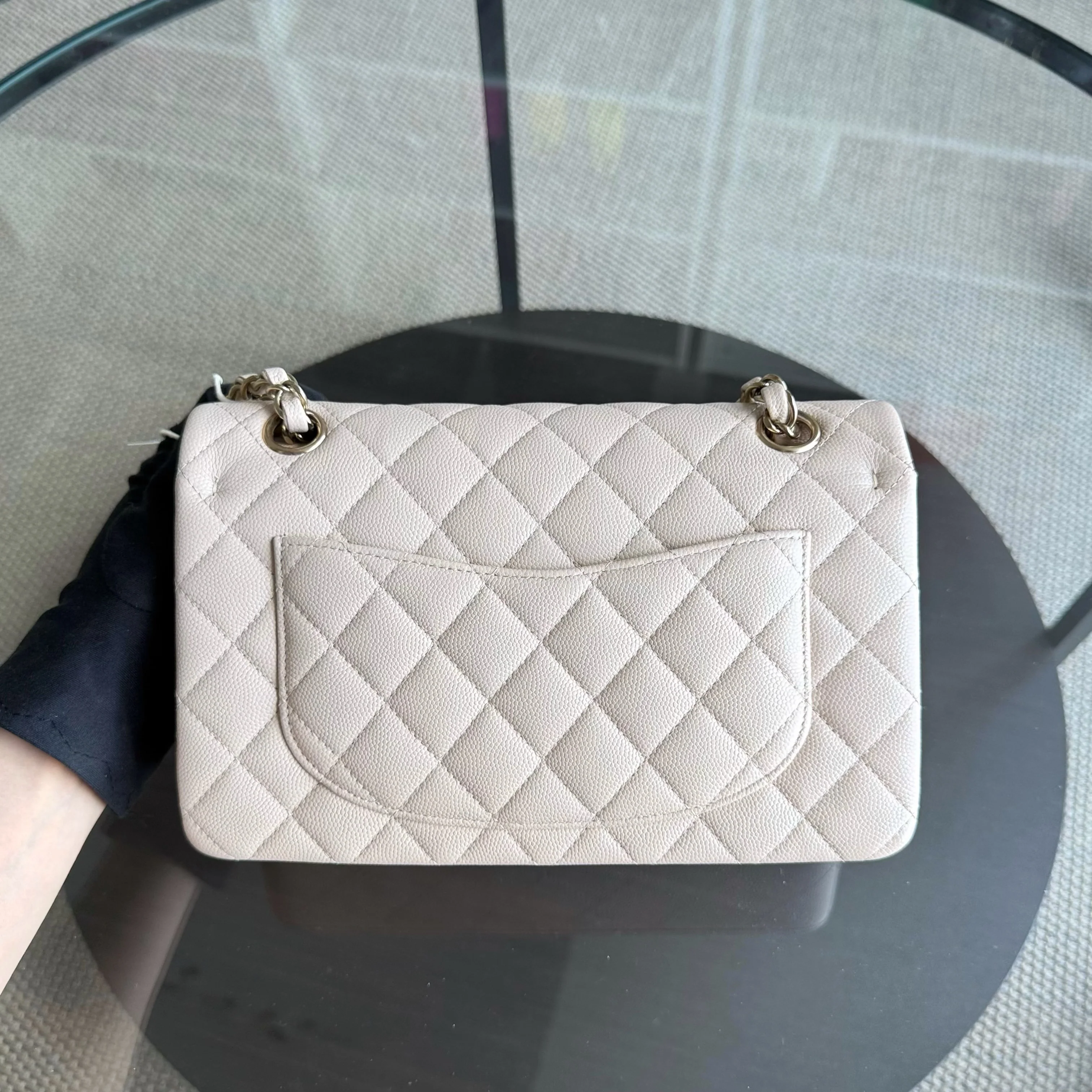 Chanel Classic Flap Small - Caviar 23CM Quilted Light Beige Gold Hardware Microchip