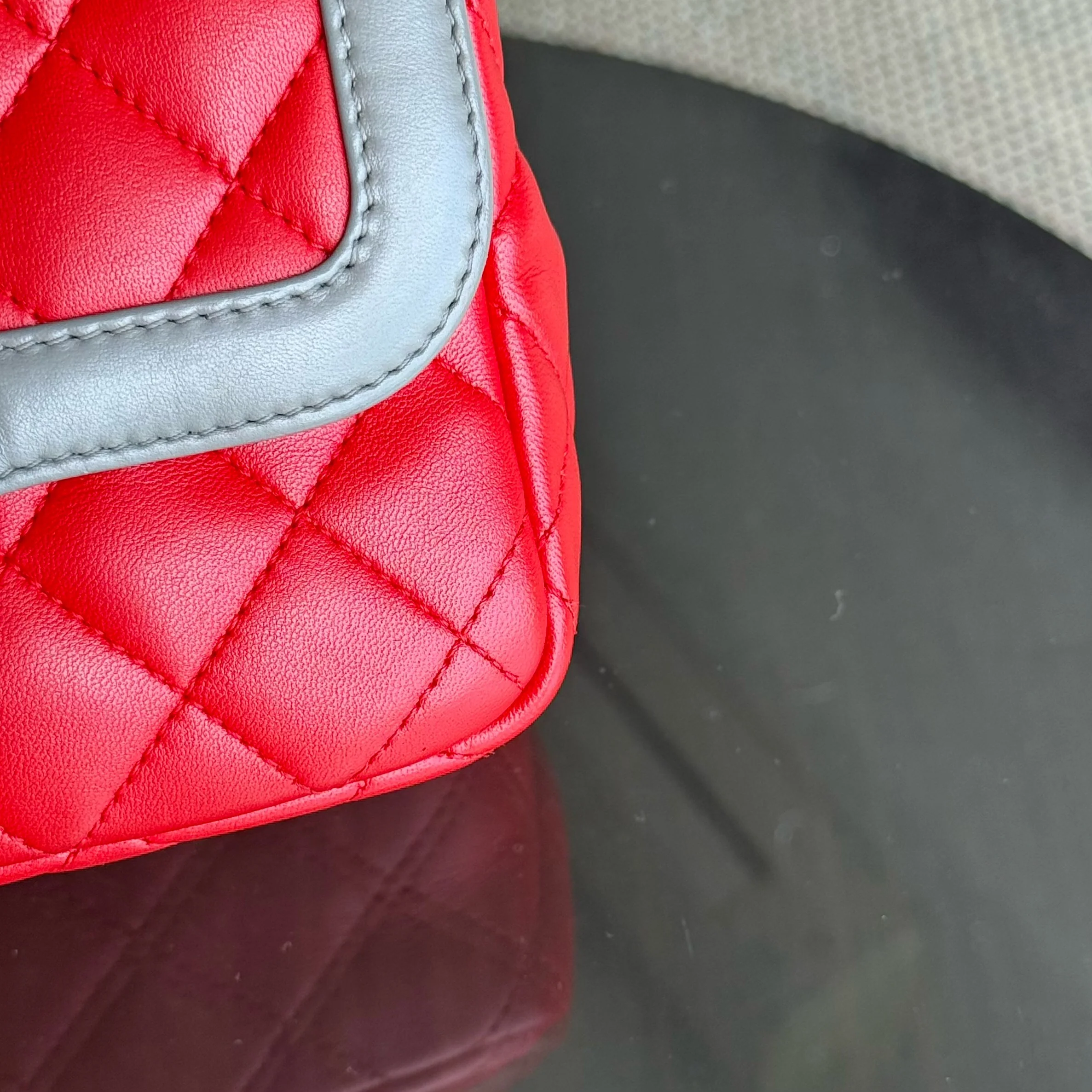 Chanel Seasonal Flap Two-Tone Quilted Lambskin Red Grey GHW No 23