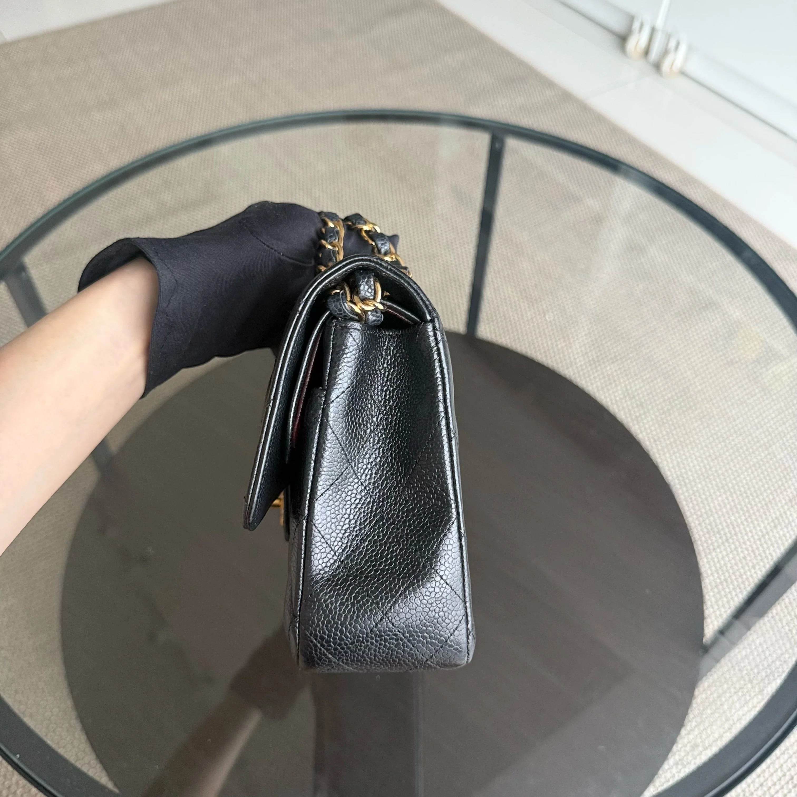 Chanel Classic Flap Medium - Caviar 25CM Quilted Grained Calfskin Black Gold Hardware Series 25