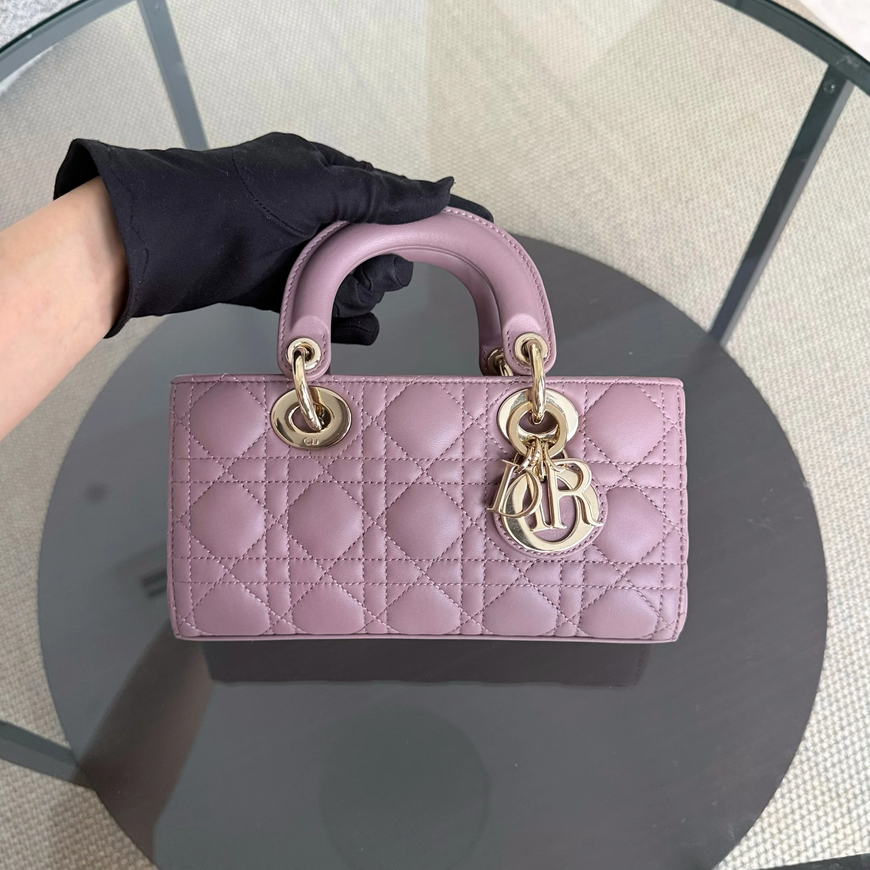 Dior D-Joy Small Lady - Cannage Lambskin Pink Gold Hardware