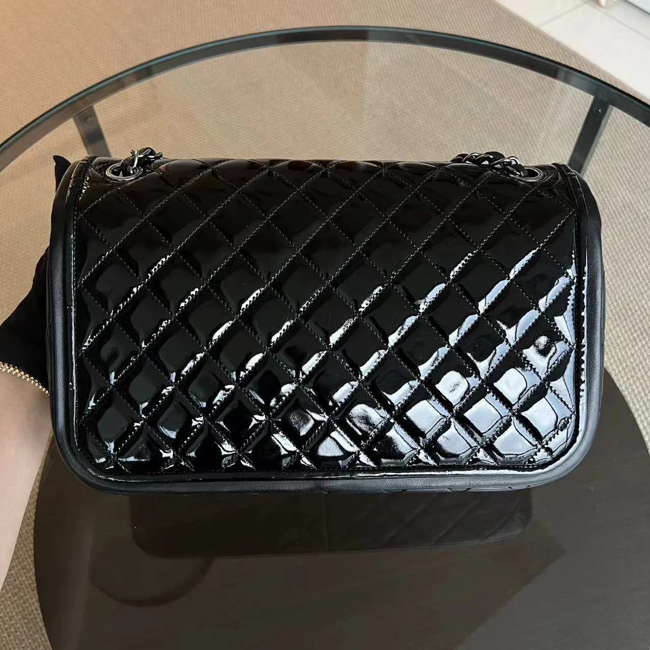 Classic Twist Timeless Jumbo Patent With Lambskin Black No 18