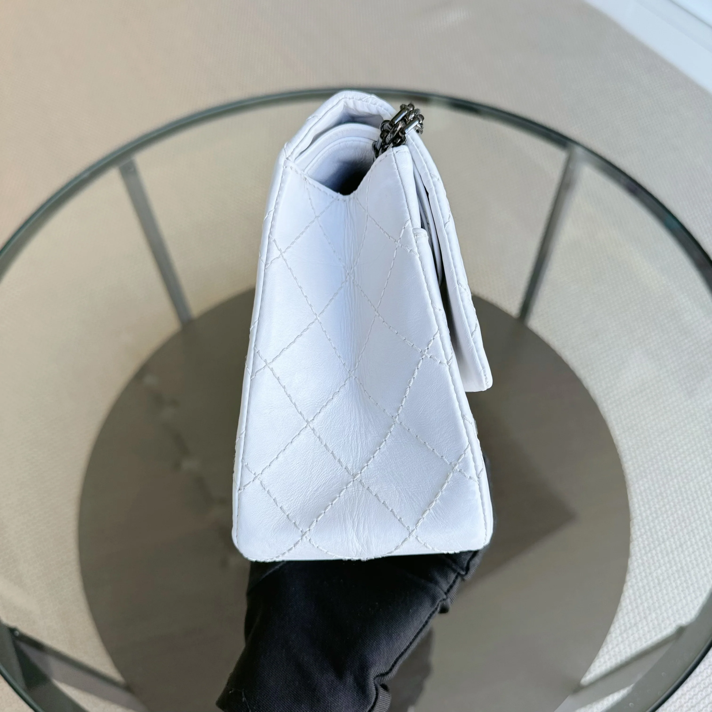 Chanel 2.55 Reissue 226 - Quilted Aged Calfskin White Ruthenium Black Hardware Series 12