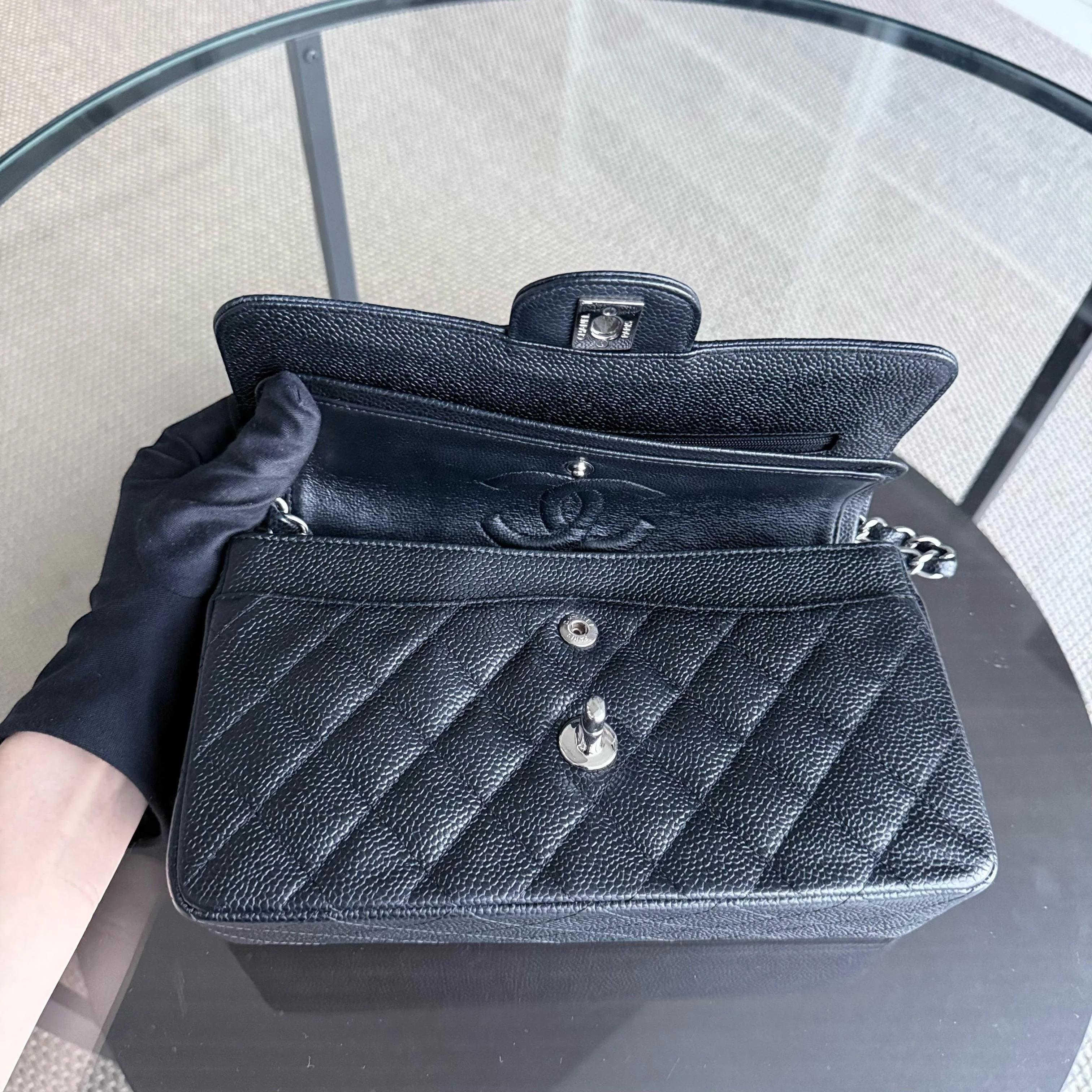 Chanel Classic Flap Small - Caviar 23CM Quilted Grained Calfskin Black Silver Hardware Series 12