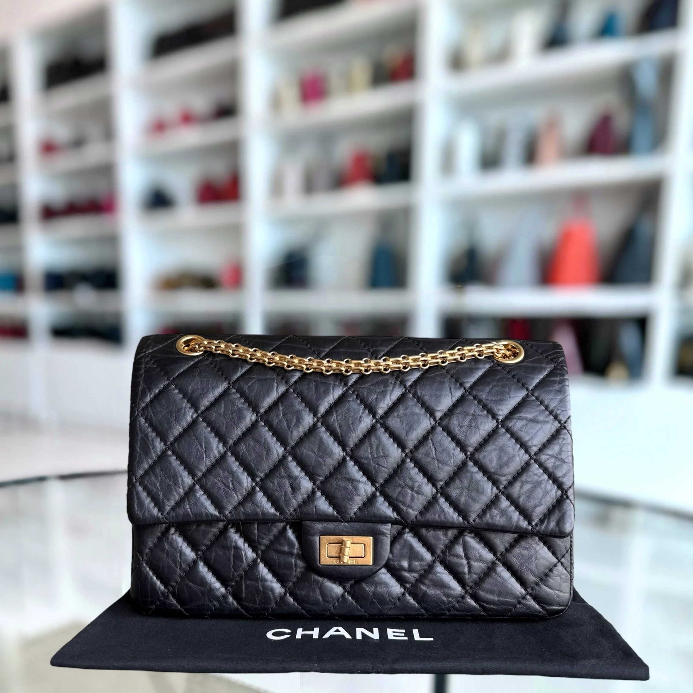 Chanel 2.55 Reissue 226 - Quilted Aged Calfskin Black Gold Hardware Series 15