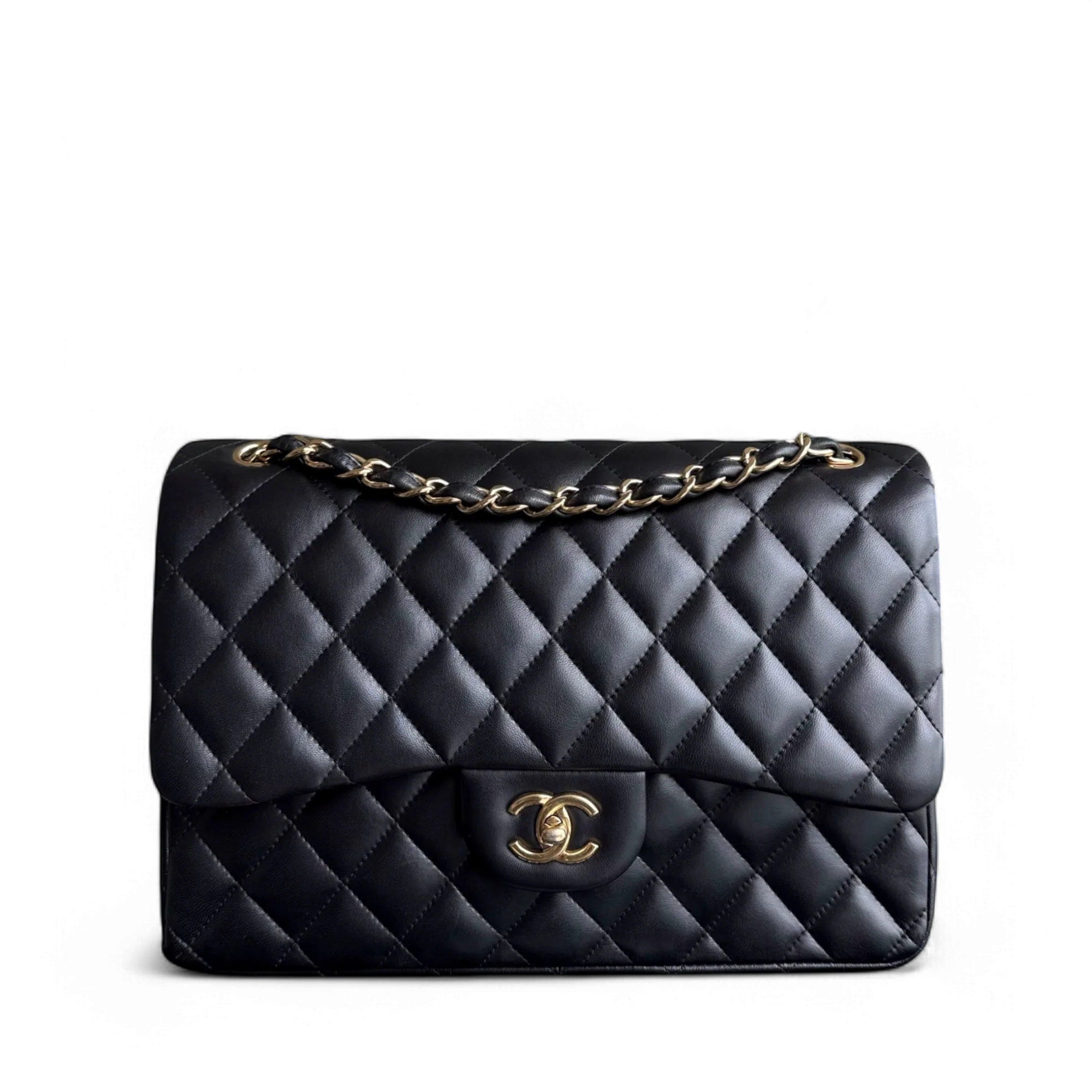 Chanel Classic Flap Jumbo - 30CM Quilted Lambskin Double Flap Black Gold Hardware