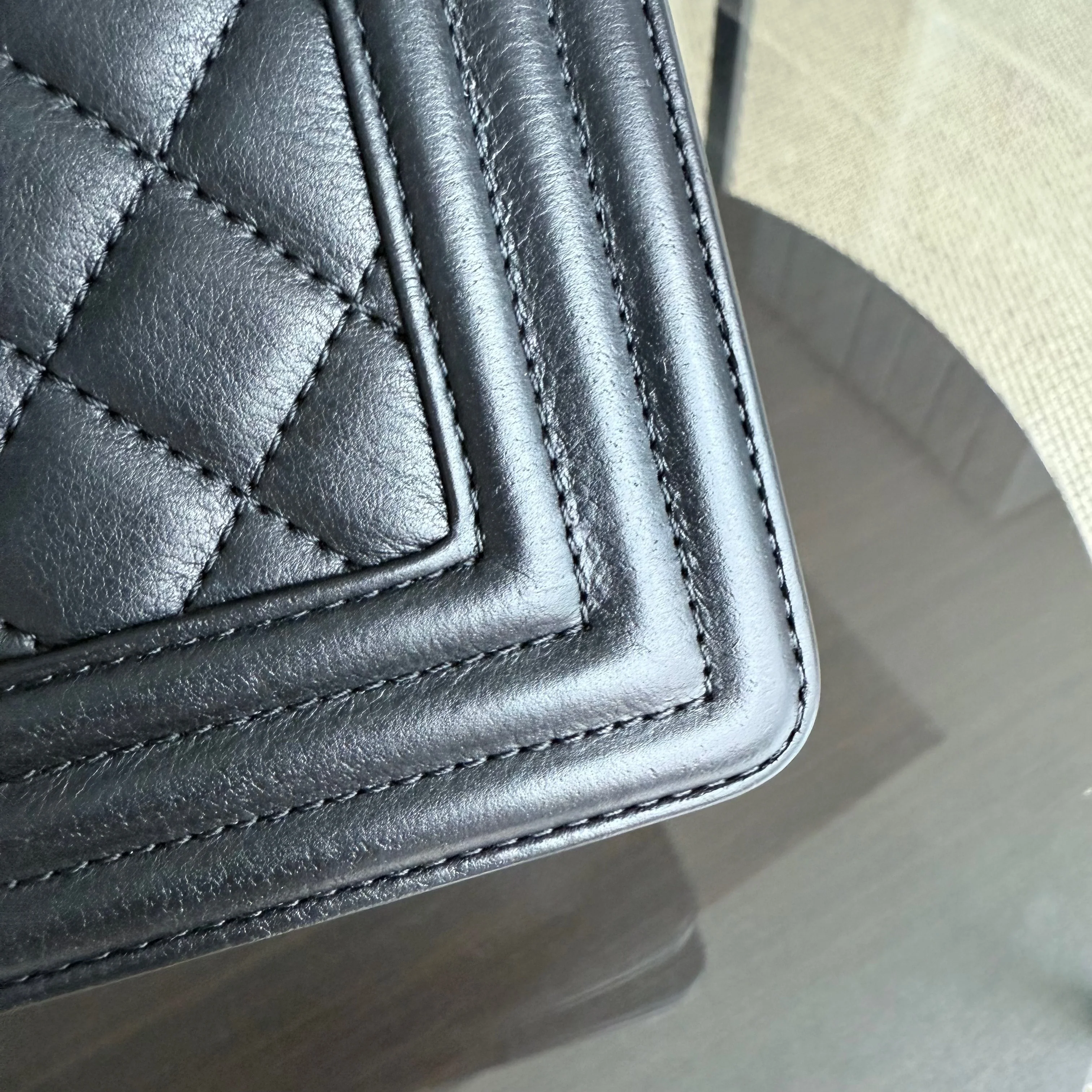 Chanel Boy Medium - 25CM Quilted Calfskin Black Ruthenium Silver Hardware