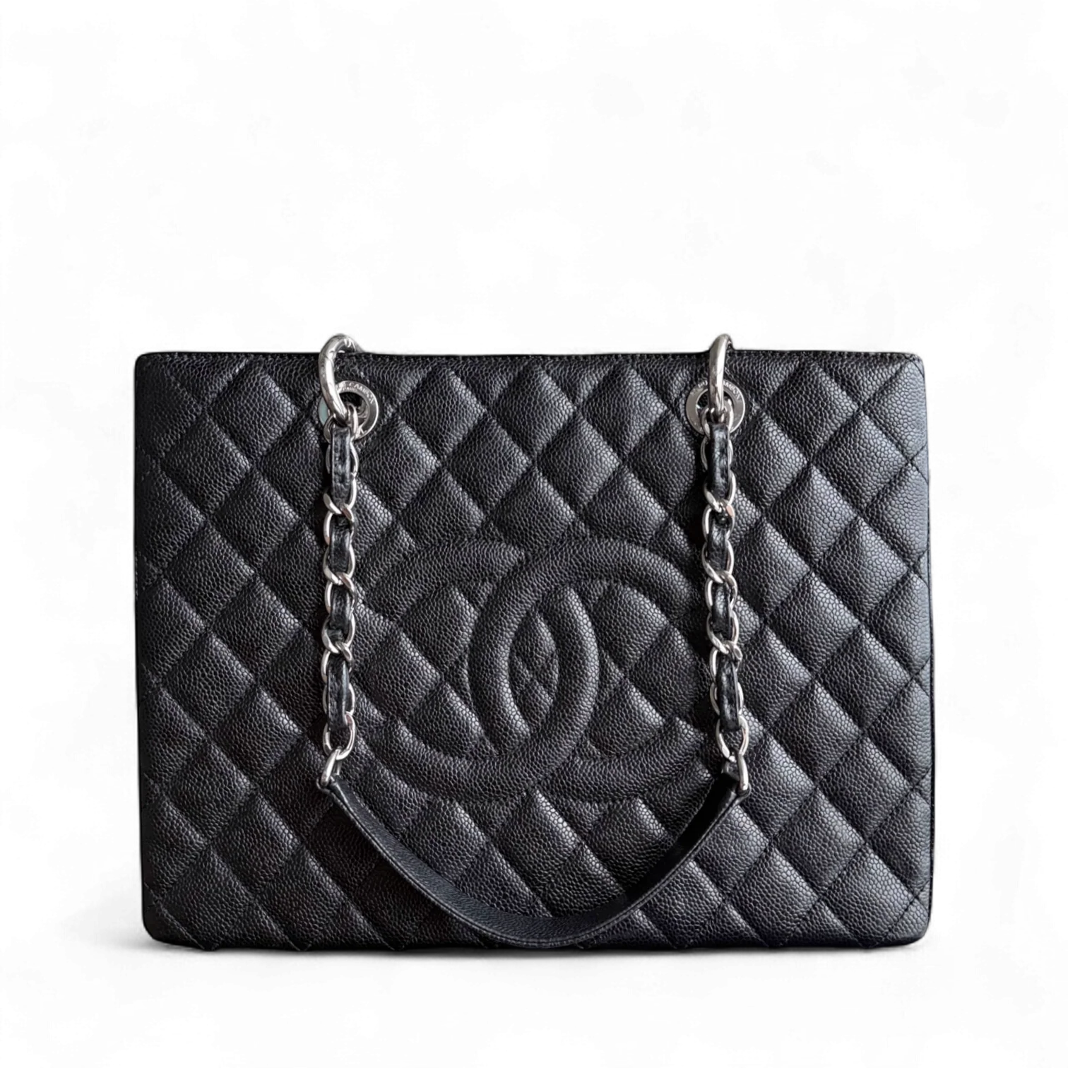 Chanel GST Grand Shopping Tote - Caviar Quilted Grained Calfskin Black Silver Hardware Series 19