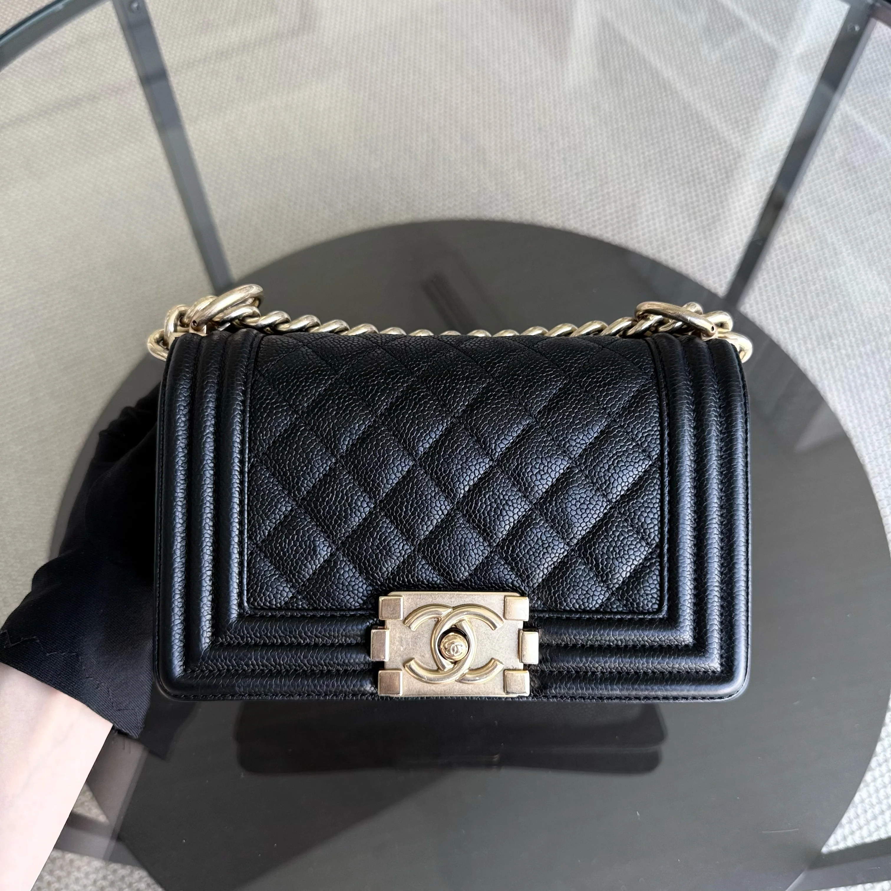 Chanel Boy Small - Caviar 20CM Quilted Black Gold Hardware Series 23