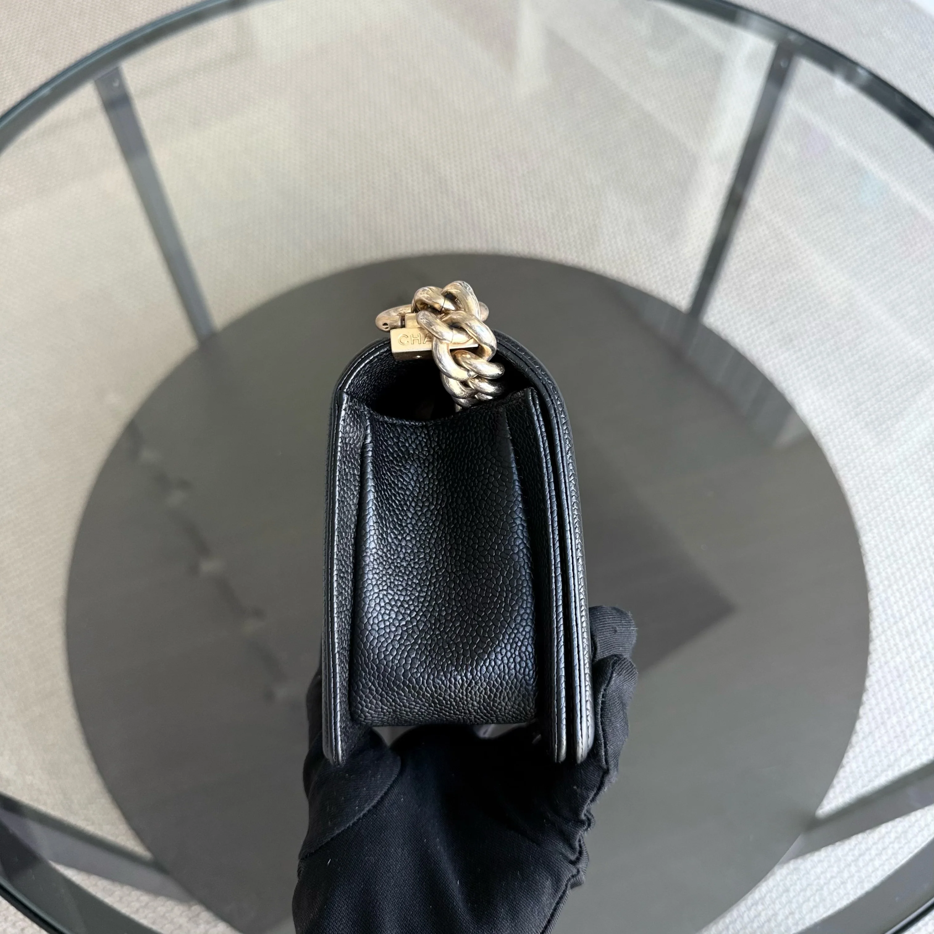 Chanel Boy Small - Caviar 20CM Quilted Black Gold Hardware Series 23