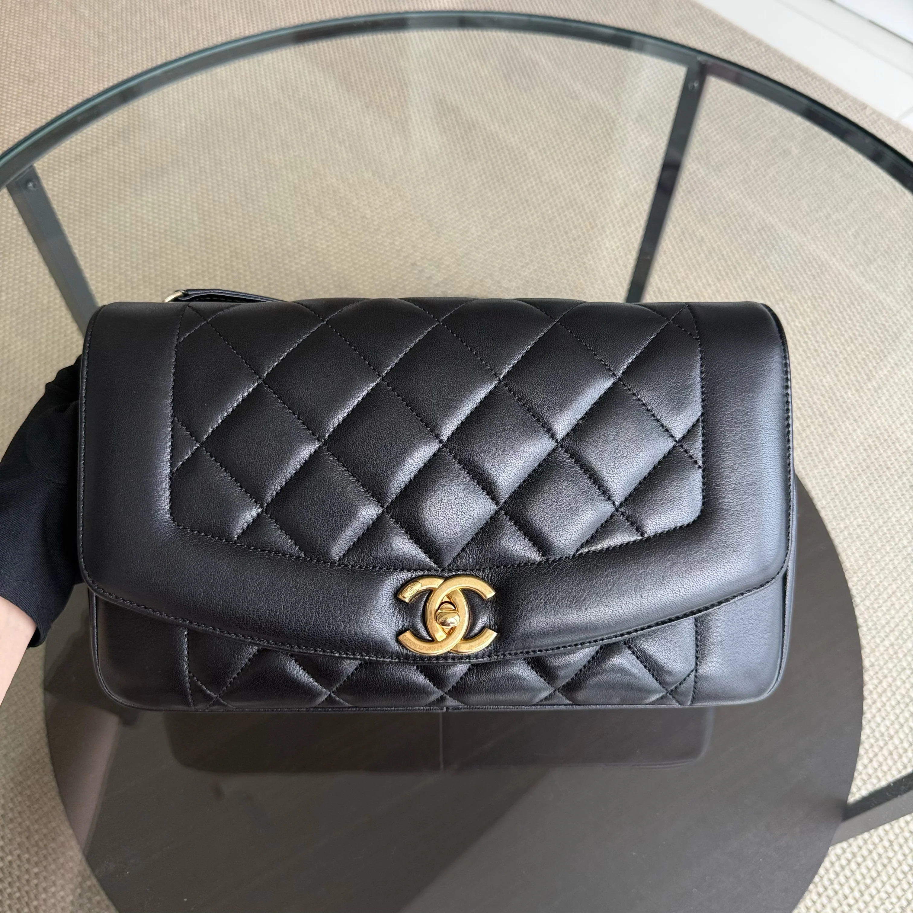Chanel Diana Reissue - Quilted Lambskin 28CM Black Gold Hardware Series 20