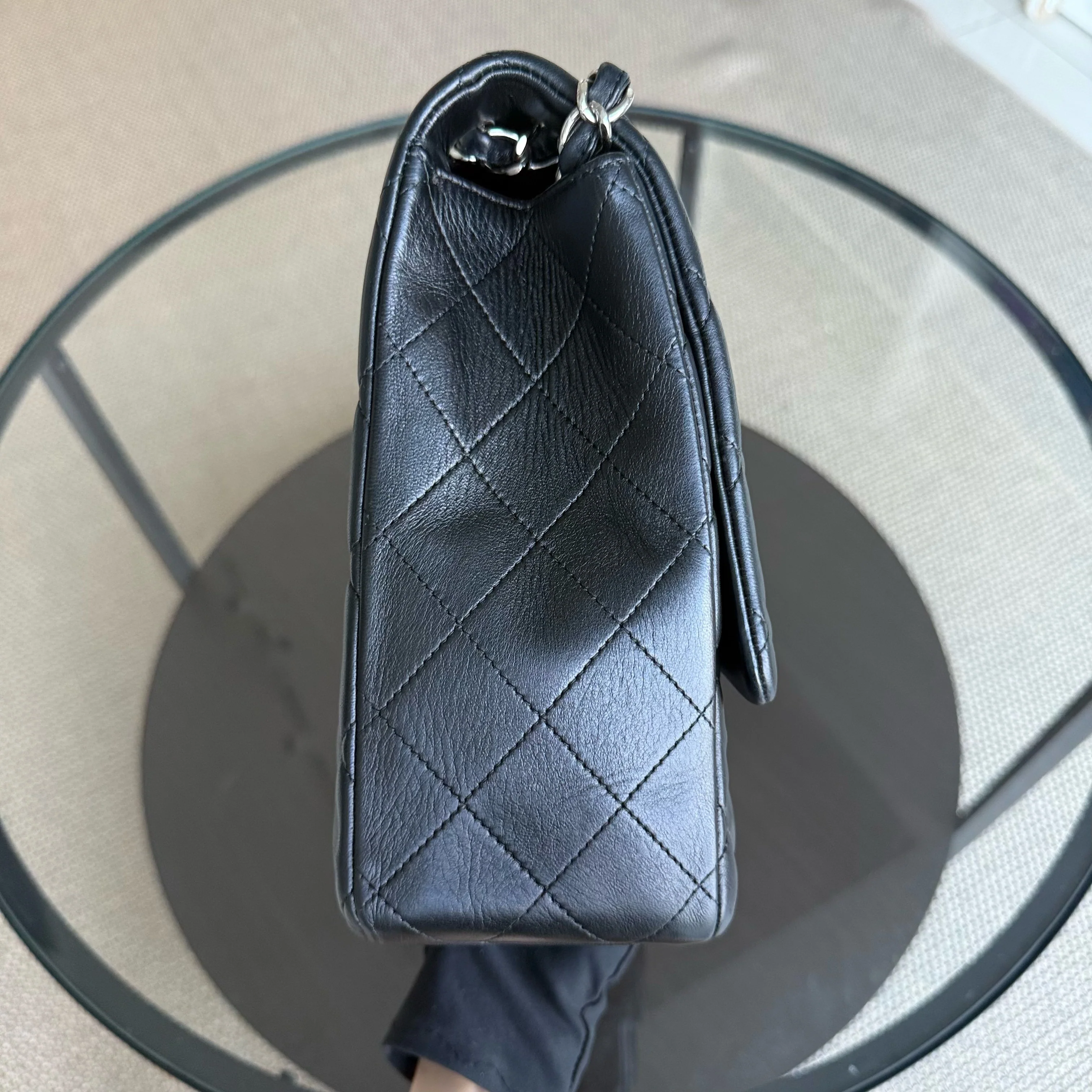 Chanel Classic Flap Maxi - 33CM Quilted Single Flap Lambskin Black Silver Hardware