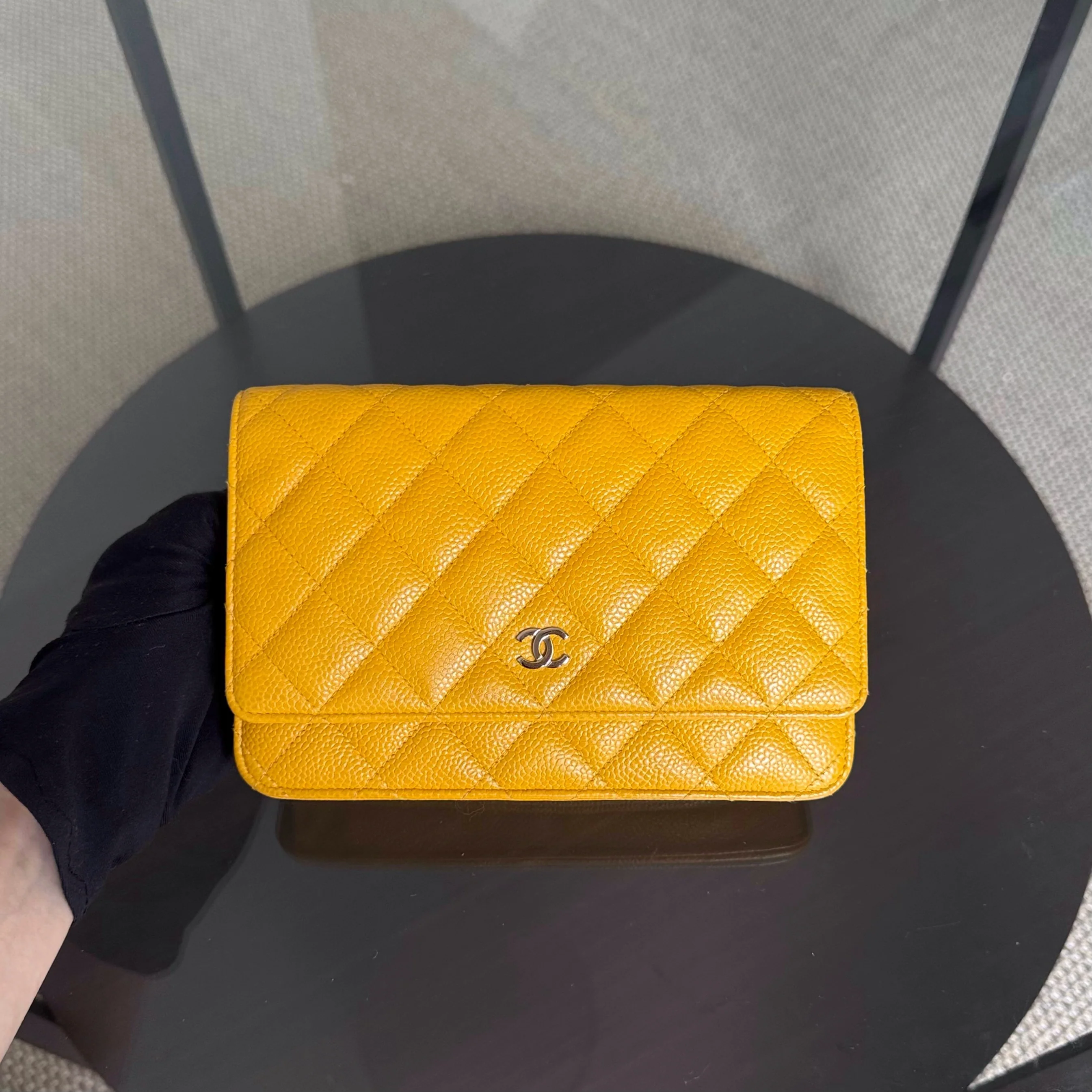 Chanel Wallet On Chain WOC - Quilted Caviar Yellow Series 25