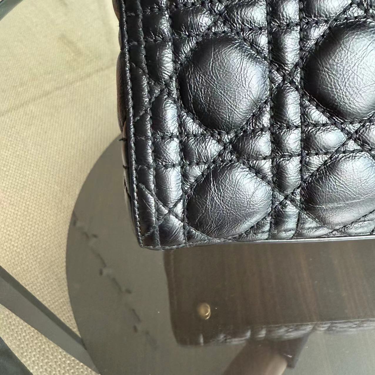 *Flap, Calfskin* Dior Lady Large - Cannage Calfskin Black Golden Hardware