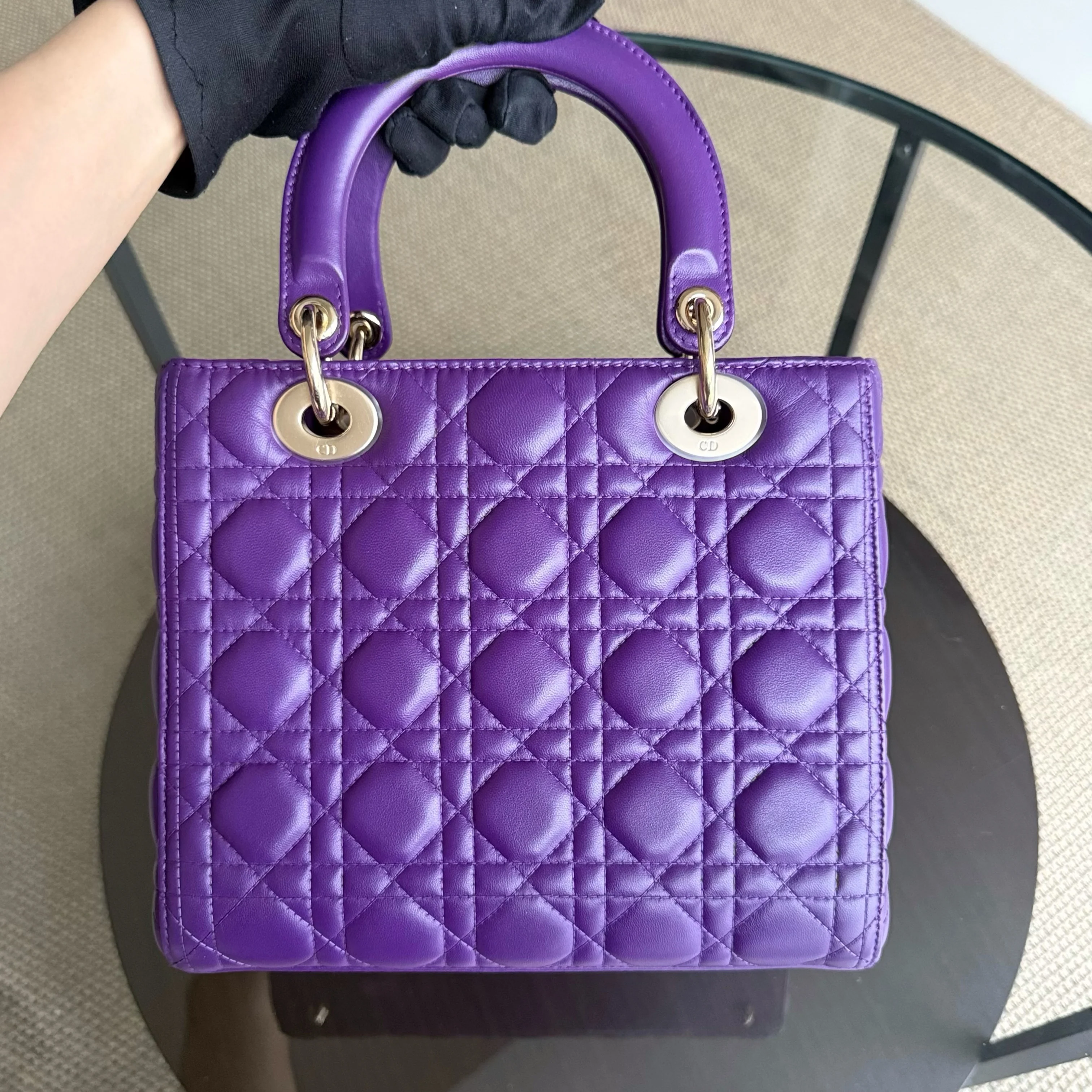 Dior Lady Medium - Cannage Lambskin Purple Silver Hardware
