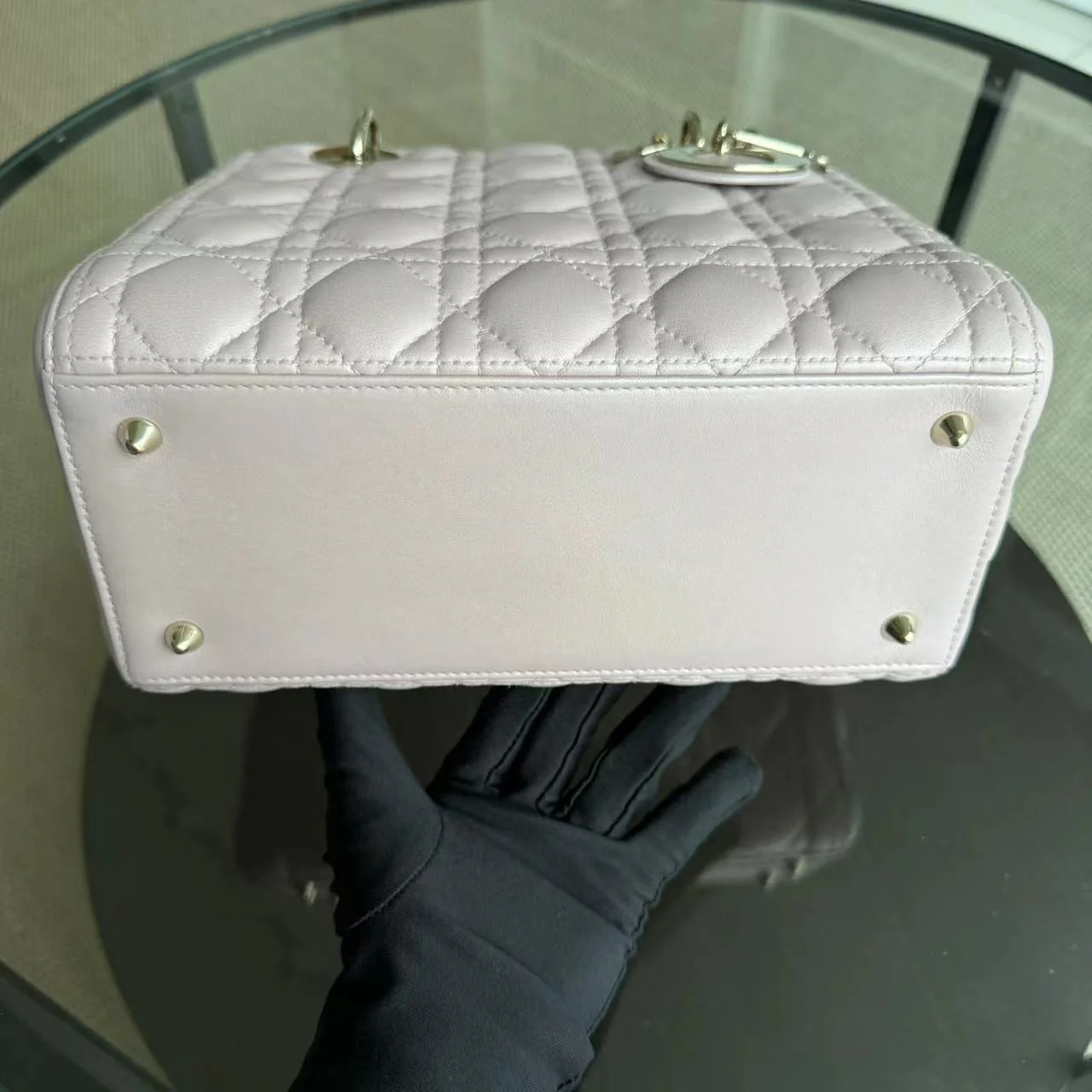 *Adjustable Strap* Dior Lady Medium - Iridescent Cannage Lambskin Light Pink Golden Hardware