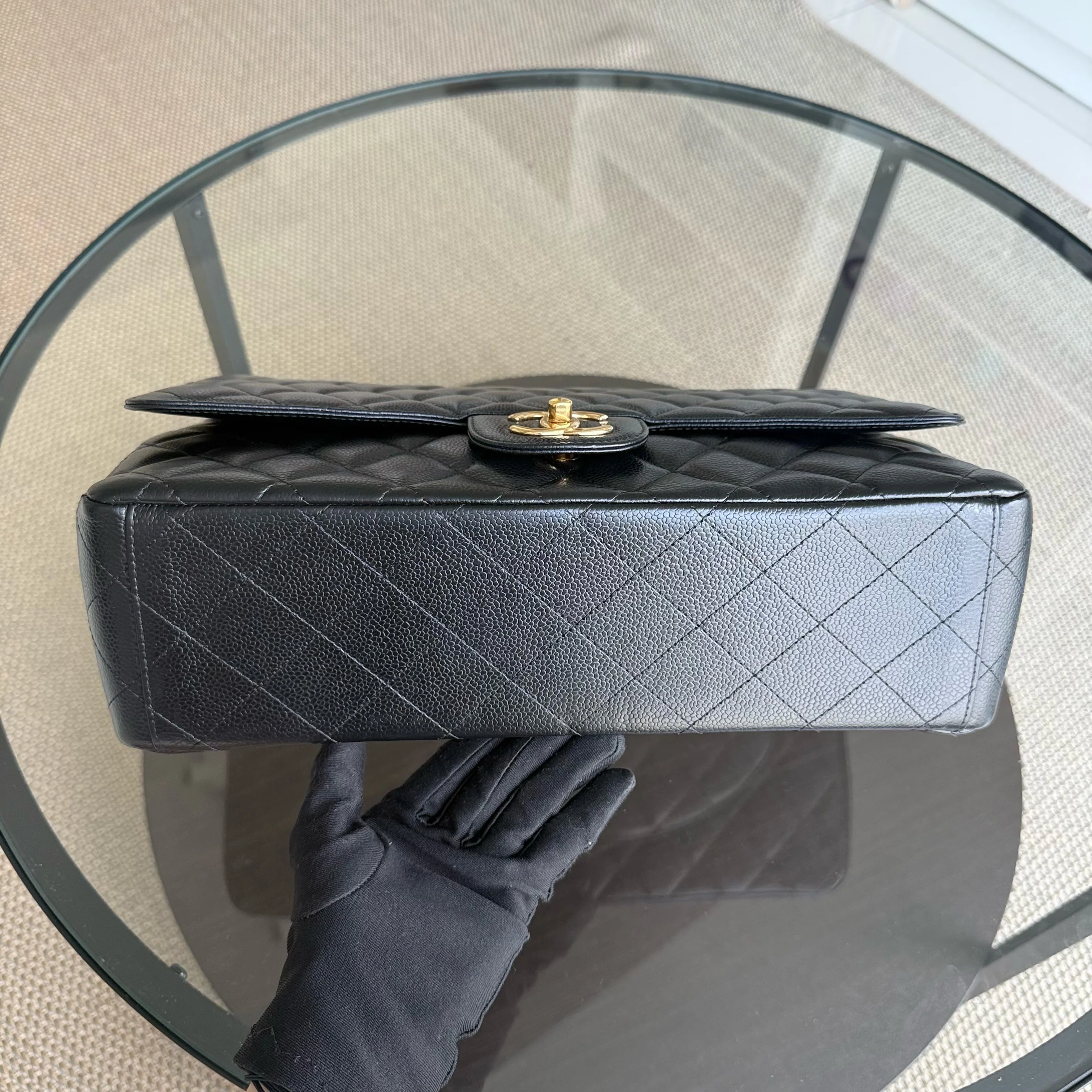 Chanel Classic Flap Maxi - Caviar Double Flap 33CM Quilted Black Gold Hardware Series 18