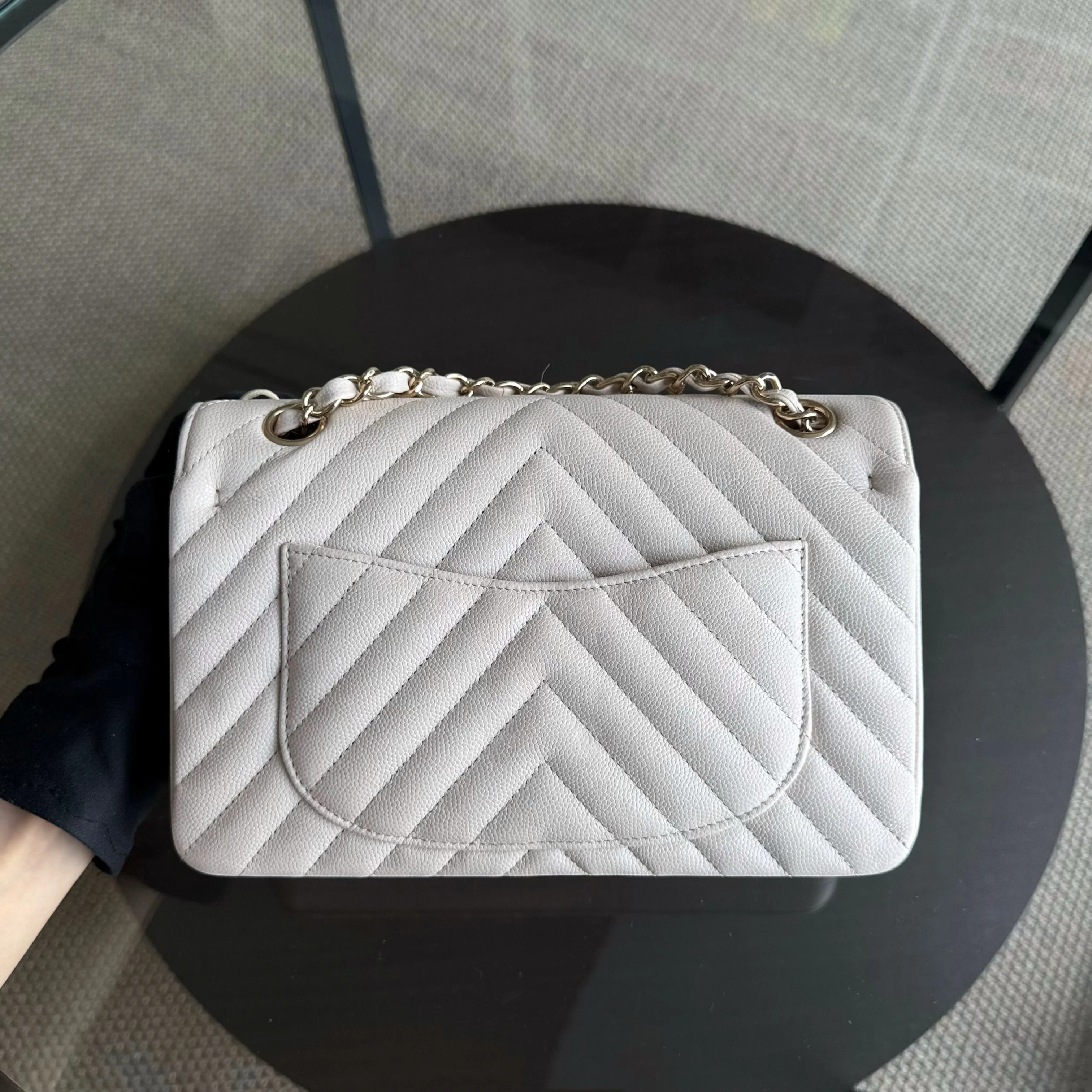 Chanel Classic Flap Small - Caviar 23CM Chevron Cream White Gold Hardware Series 26