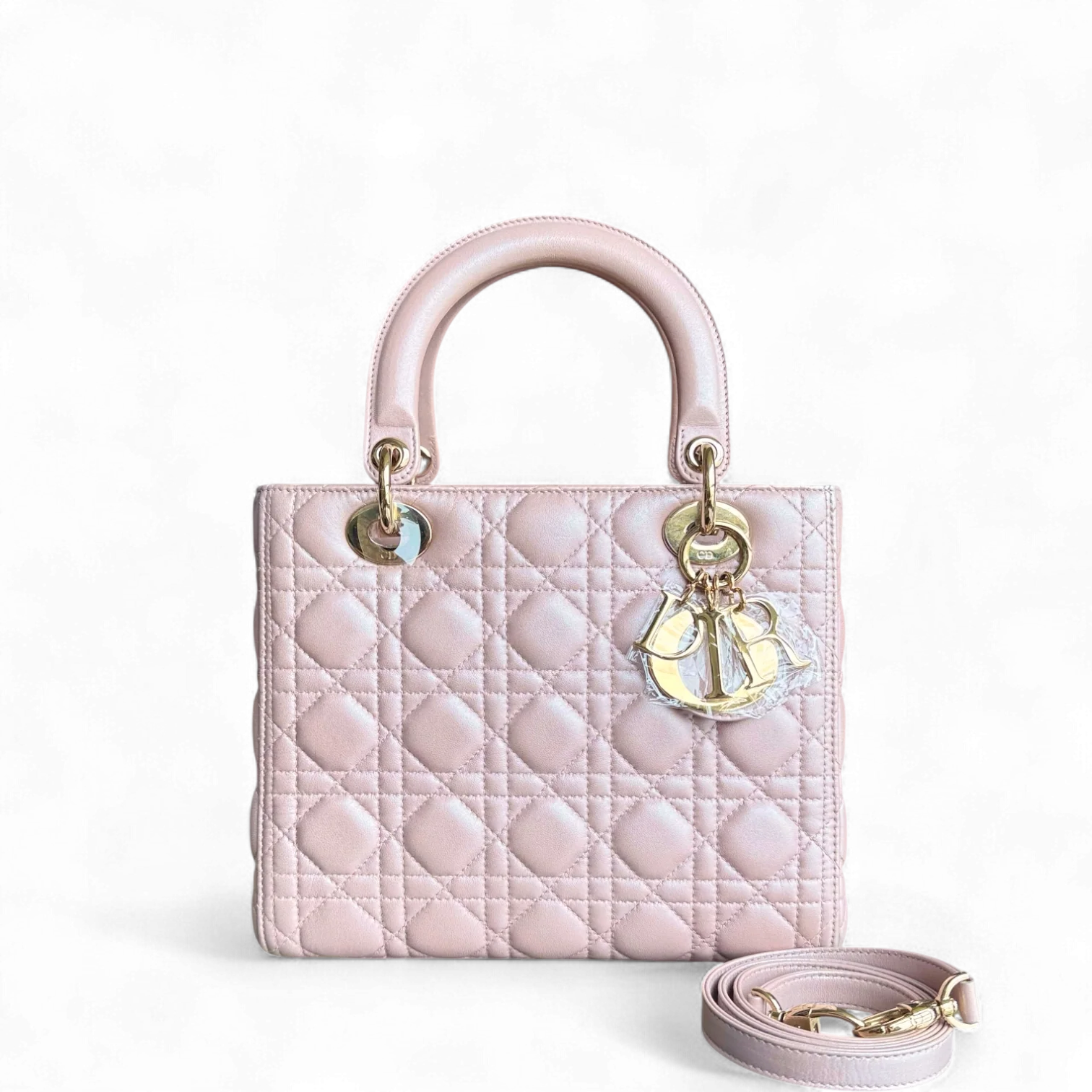 Dior Lady Medium Cannage Lambskin Light Pink Gold Hardware