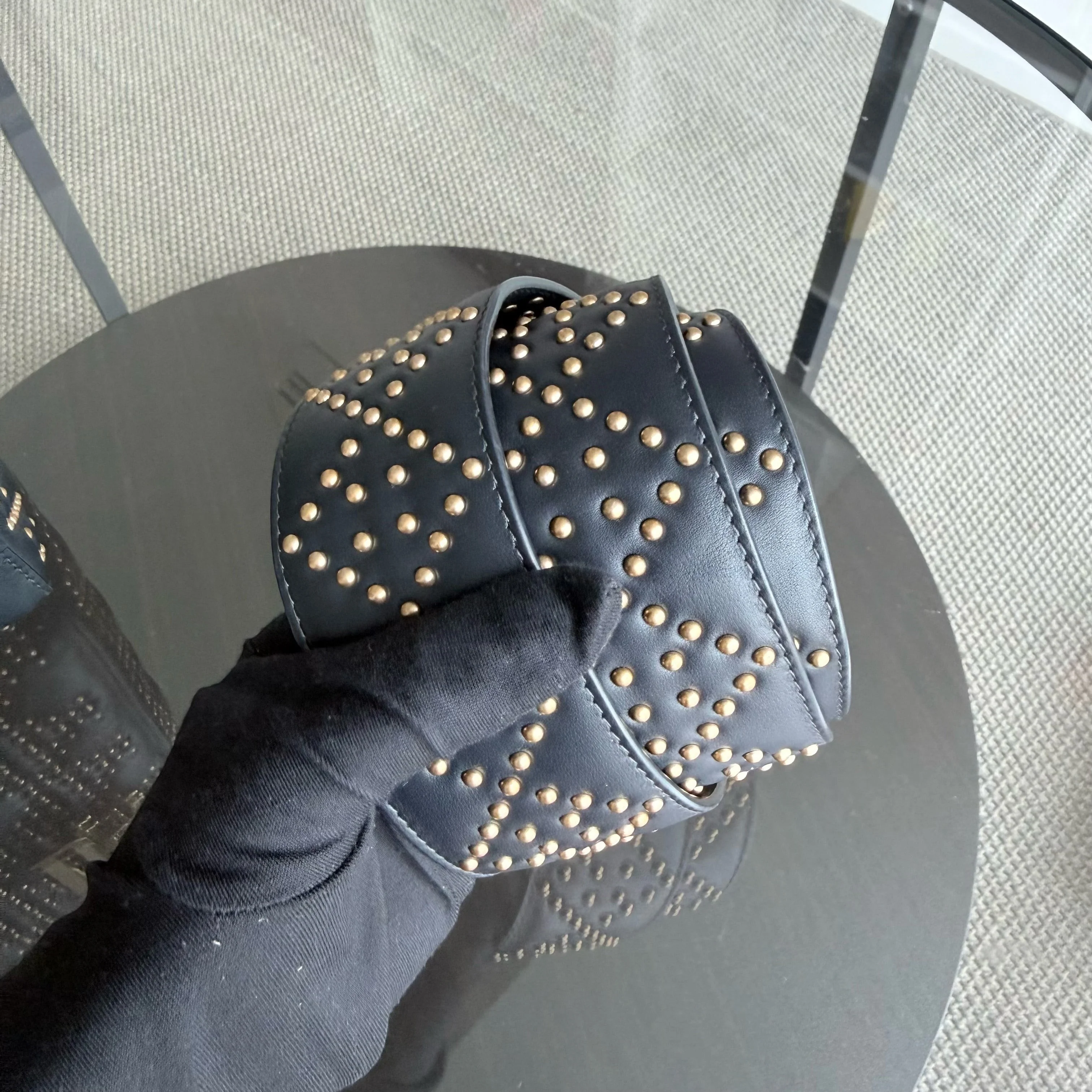 Dior Lady Small Flap - Cannage Calfskin Studded Black Gold Hardware