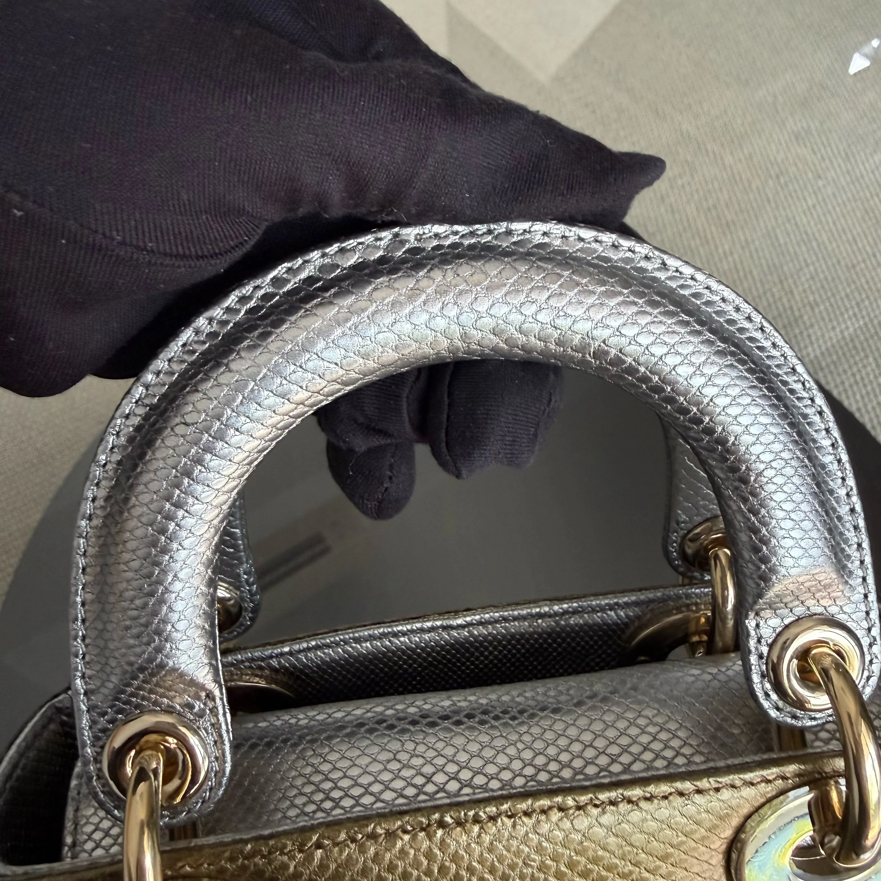 Dior Lady Mini - Exotic Lizard Two Tone Gold Hardware