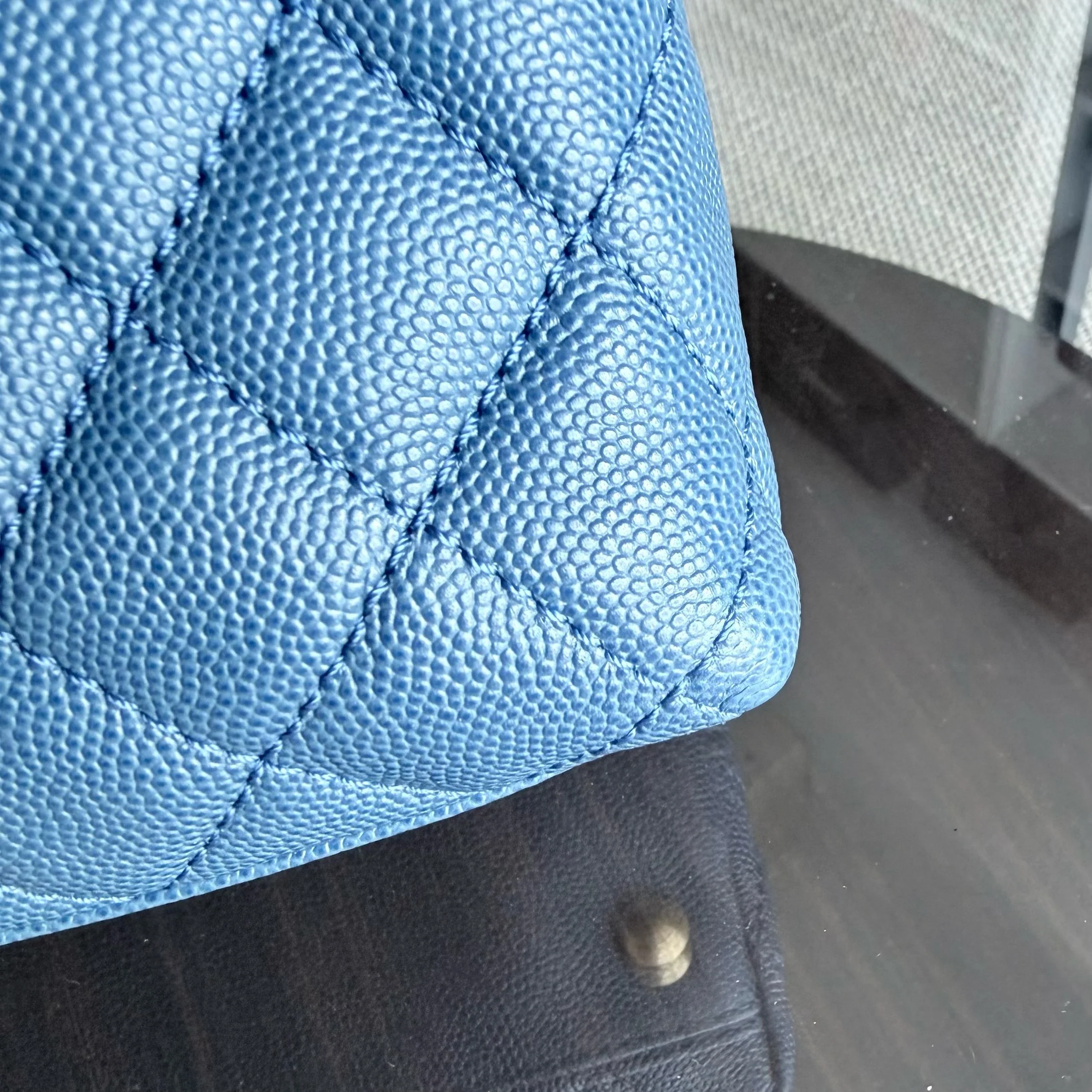 Chanel Coco Handle Medium - Caviar 29CM Quilted Blue Gold Hardware Series 24